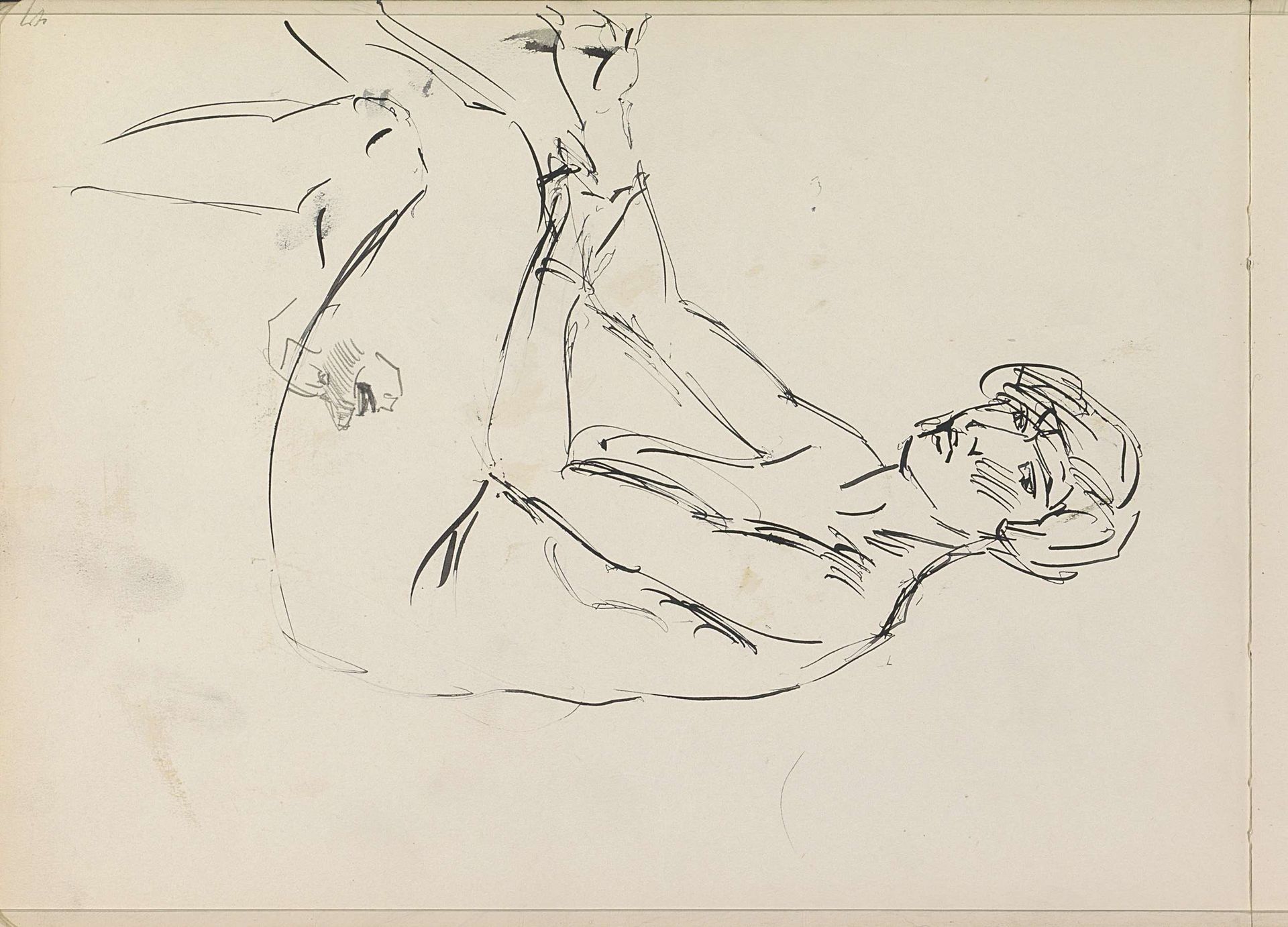 Zittend vrouwelijk naakt en een gezicht by Isaac Israels