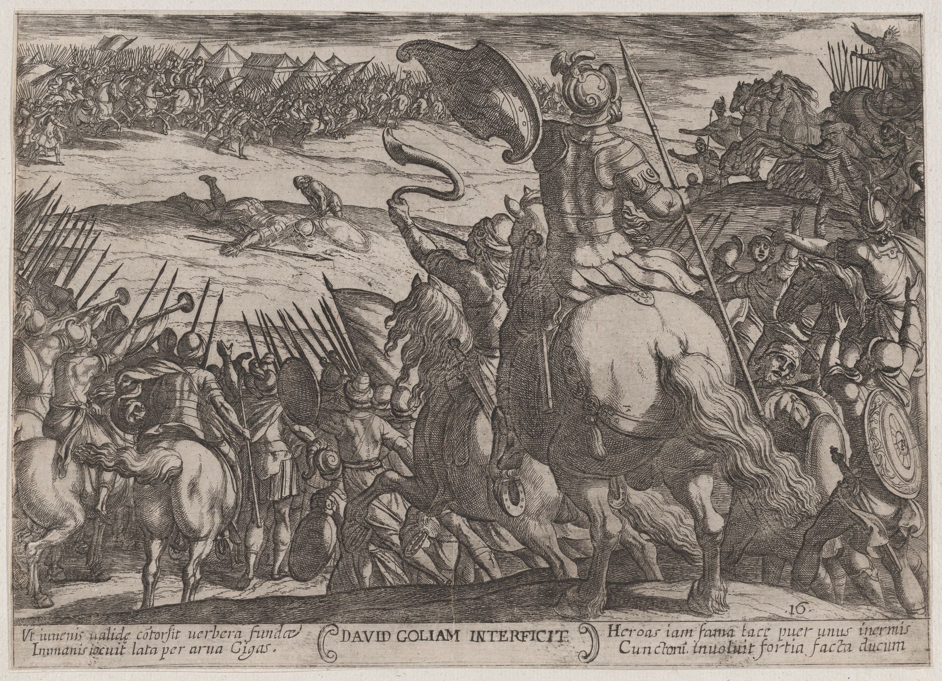 Plate 16: David Killing Goliath, from 'The Battles of the Old Testament' by Antonio Tempesta