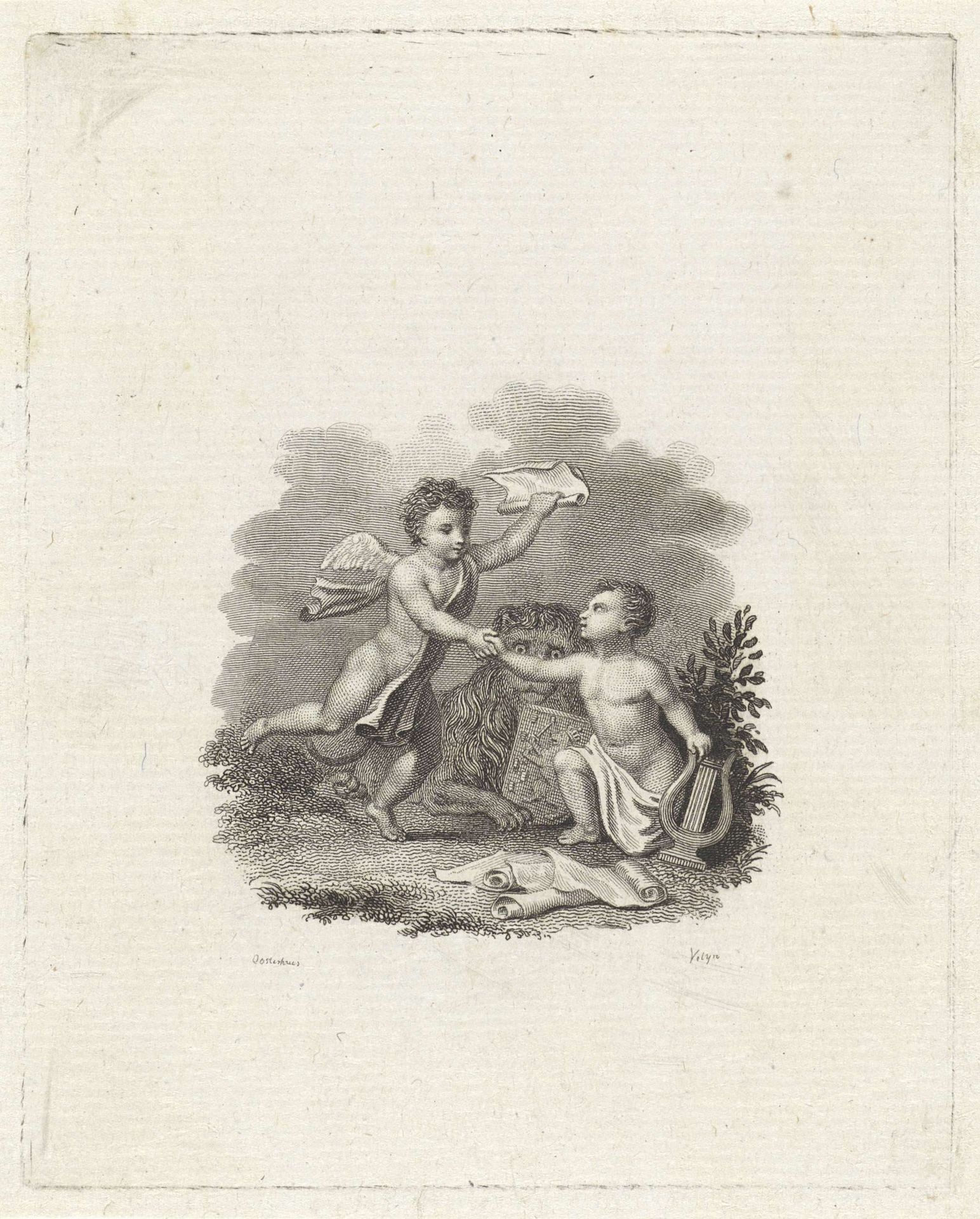 Twee putti bij Hollandse Leeuw by Philippus Velijn