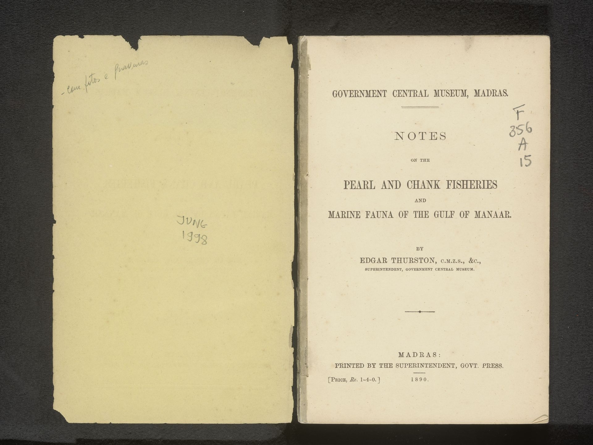Notes on the pearl and chank fisheries and marine fauna of the Gulf of Manaar by Edgar Thurston