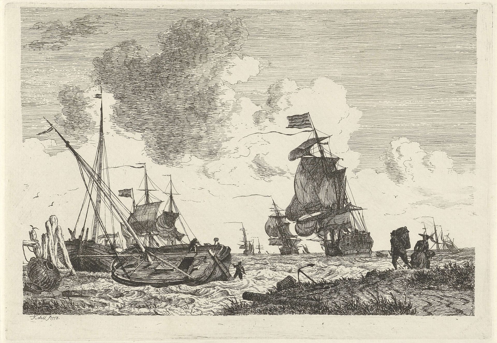 Zeegezicht bij stevige wind by Hendrik Kobell