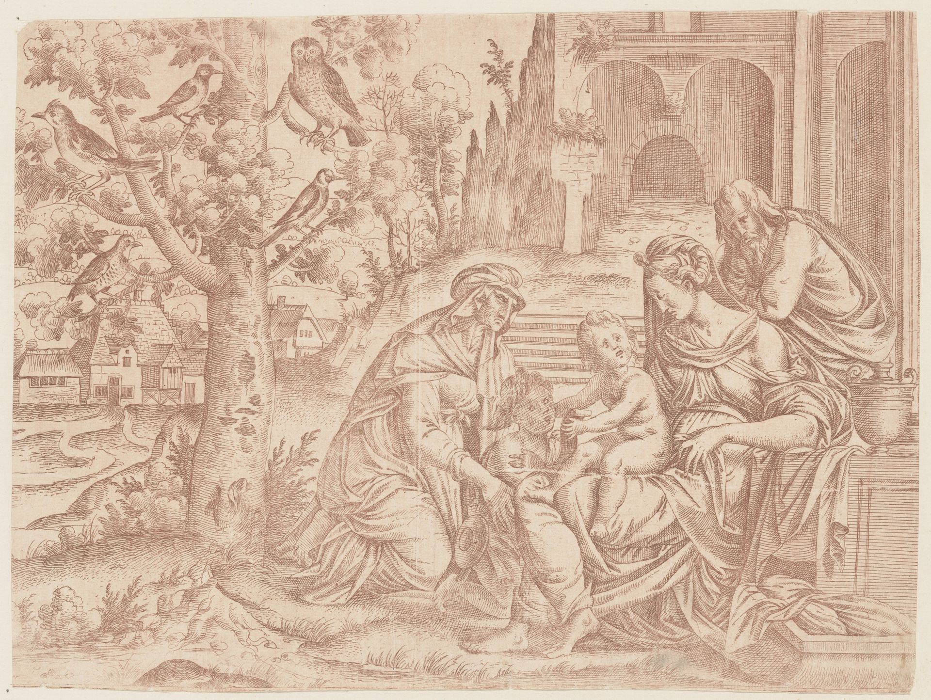 Heilige Familie met vogels by Jean Mignon