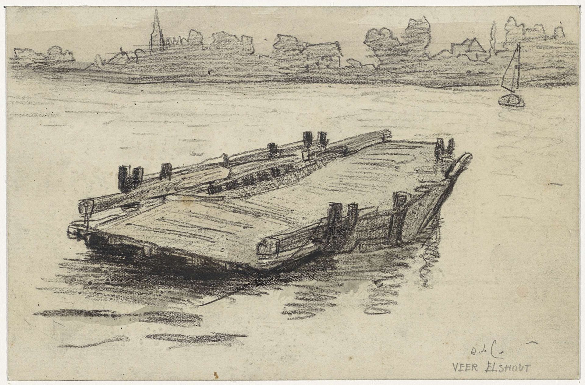 Veerboot te Elshout by Adolf le Comte