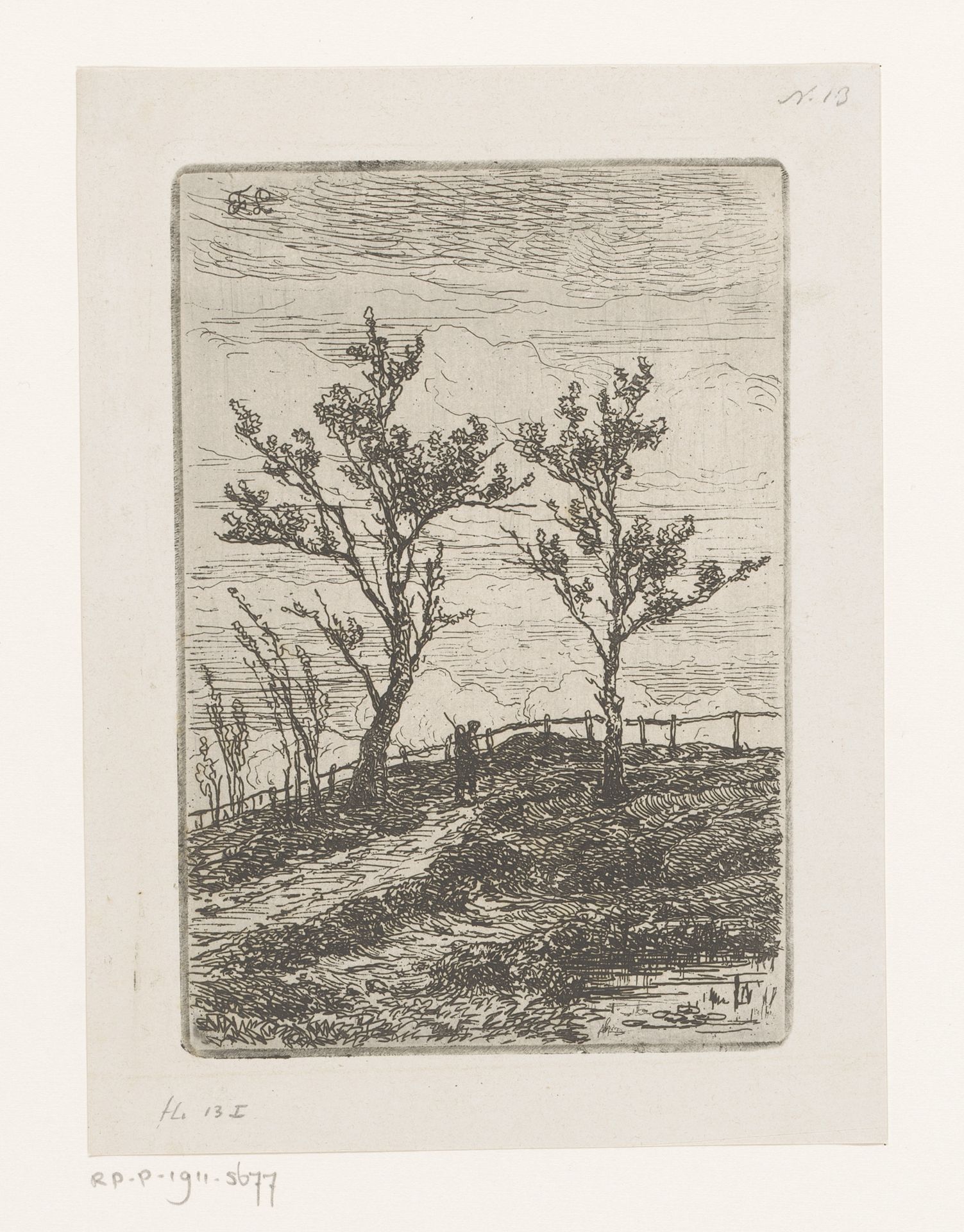 Eenzame wandelaar in een landschap by Jean Pierre François Lamorinière