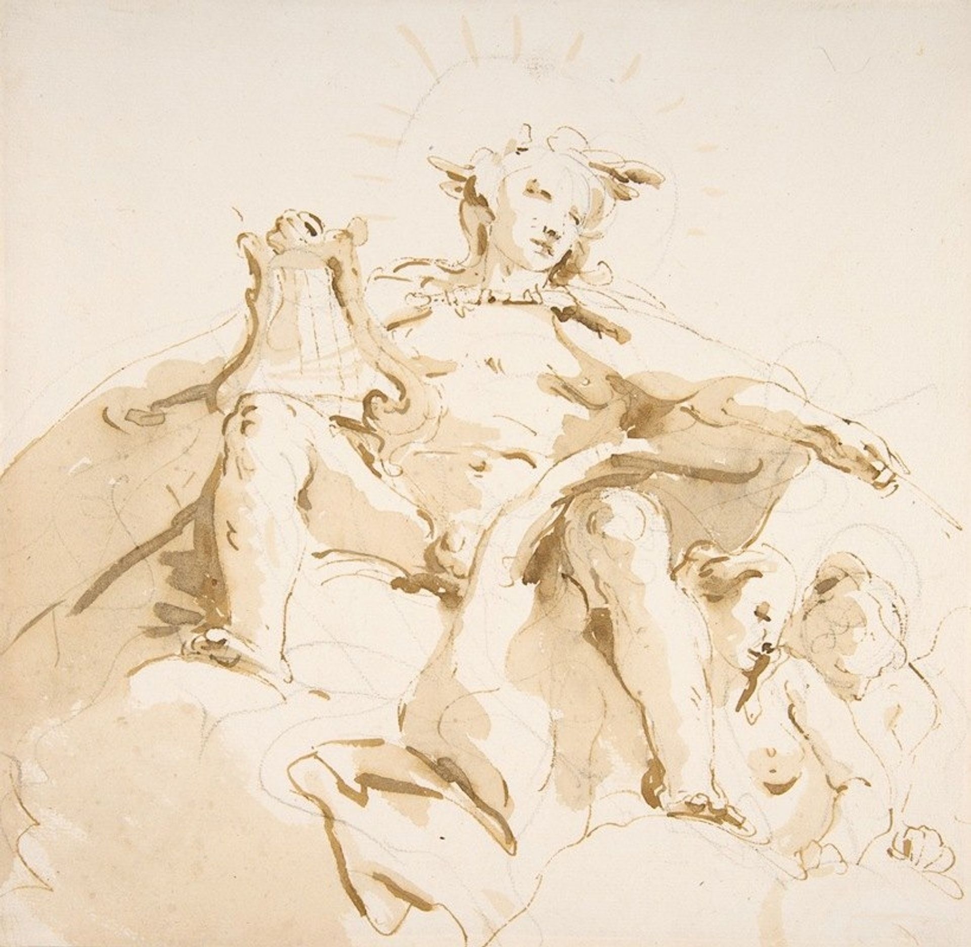 Apollo Seated on Clouds, Two Figures at Left by Giovanni Battista Tiepolo