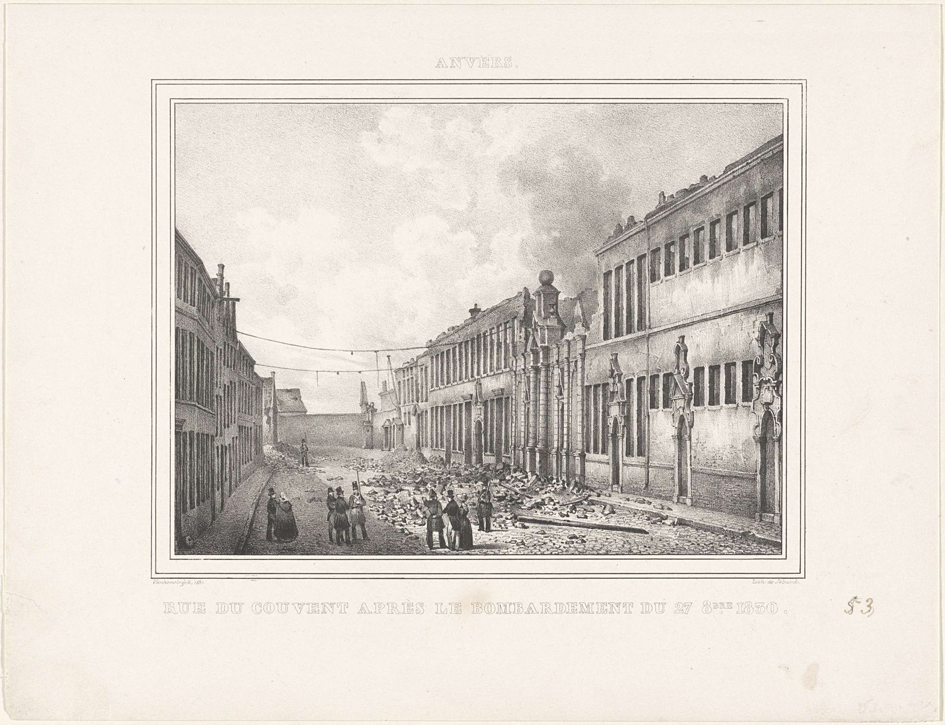 Ruïnes in de Kloosterstraat na het bombardement van Antwerpen, 1830 by Jean-Louis Van Hemelryck