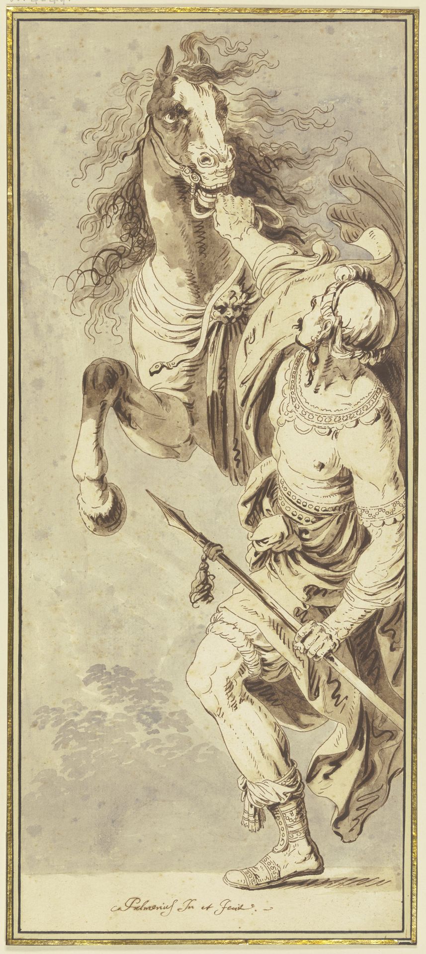Ein Soldat bändigt ein sich aufbäumendes Pferd by Pietro Palmieri the Elder