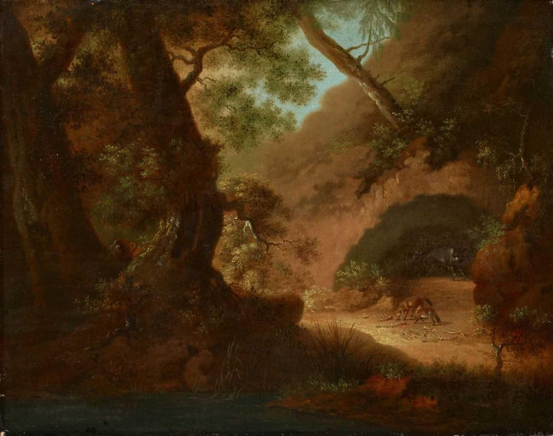 Wolves in the Forest in Front of a Cave by Caspar David Friedrich