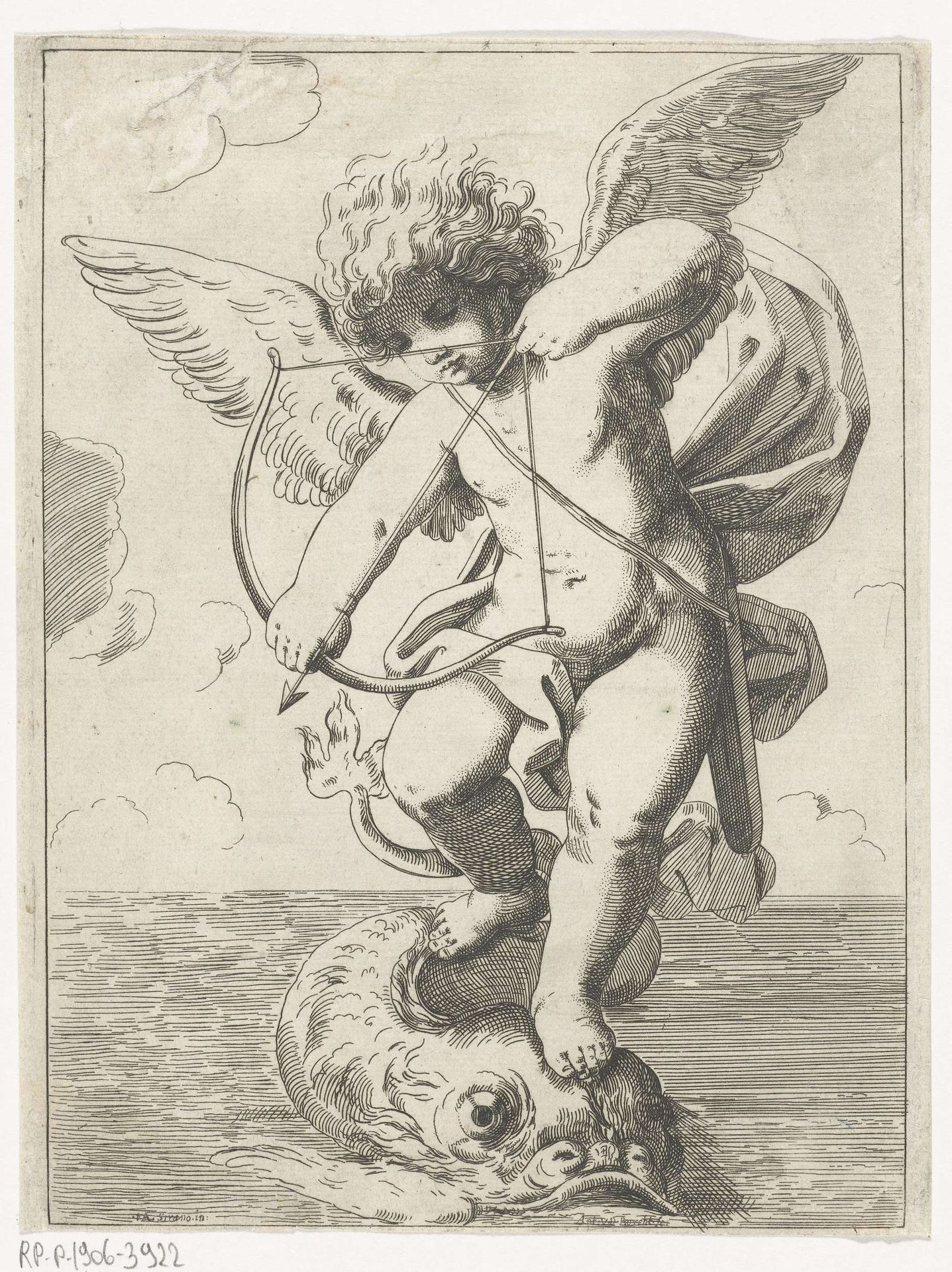 Cupido berijdt een dolfijn by Anton van der Borcht