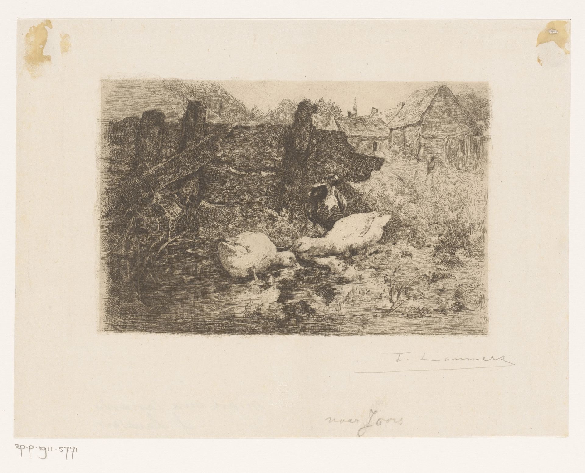 Eenden op het erf van een boerderij by Frans Lauwers