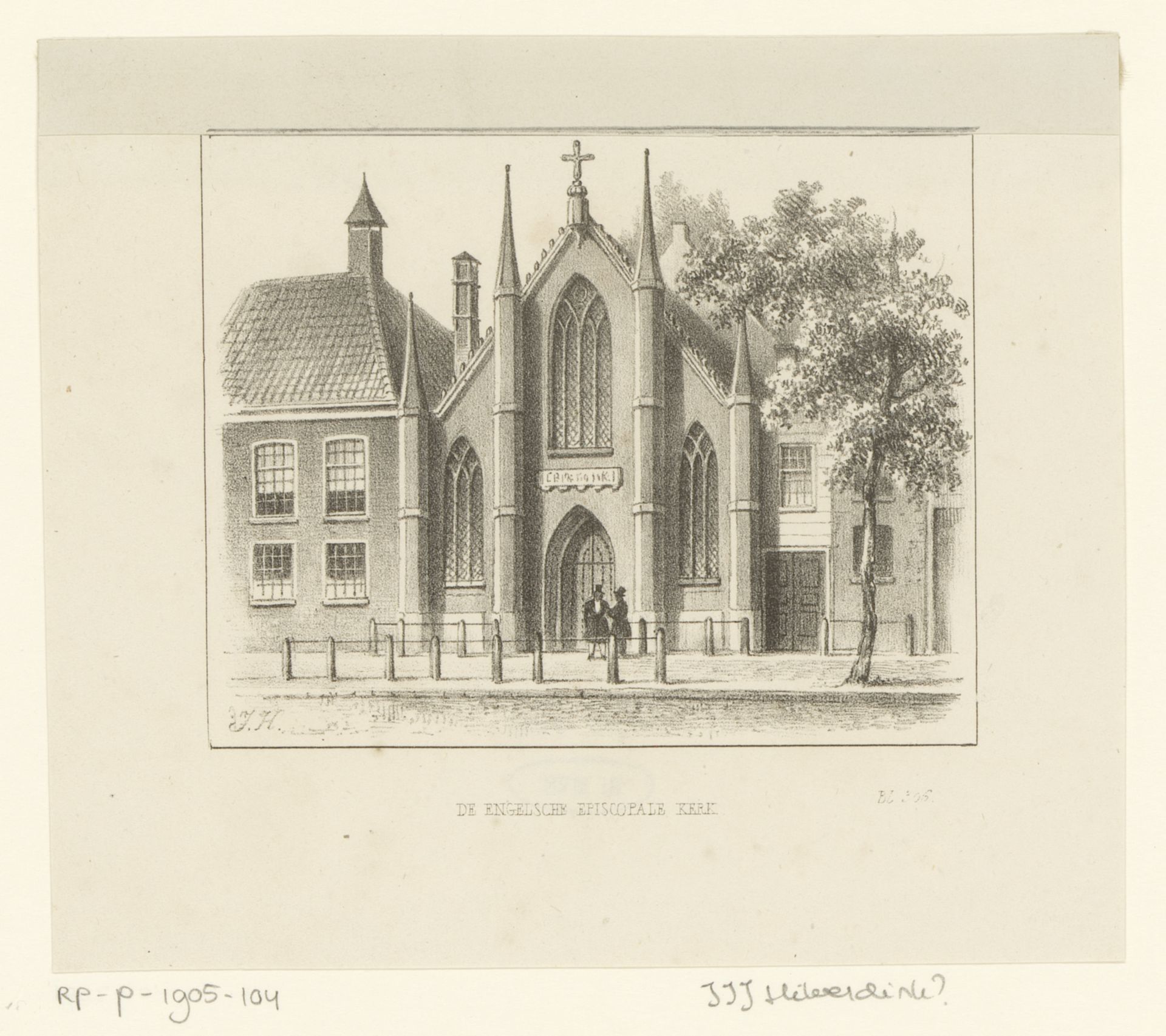 Groenburgwal met Engelse Episcopale kerk in Amsterdam by Johannes Hilverdink