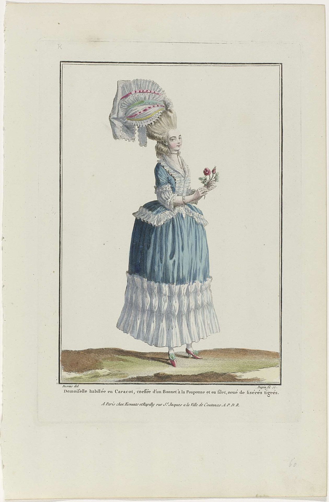 Gallerie des Modes et Costumes Français, 1778, K 59 : Demoiselle habillée en Caracot (...) by Nicolas Dupin