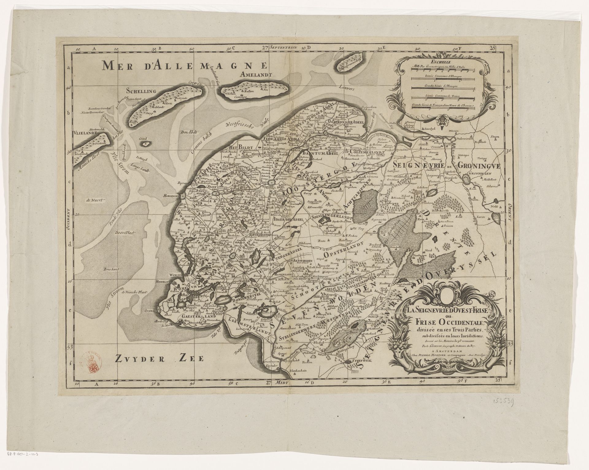 Kaart van Friesland en een deel van Groningen, Drenthe en Overijssel by Pieter (I) Mortier
