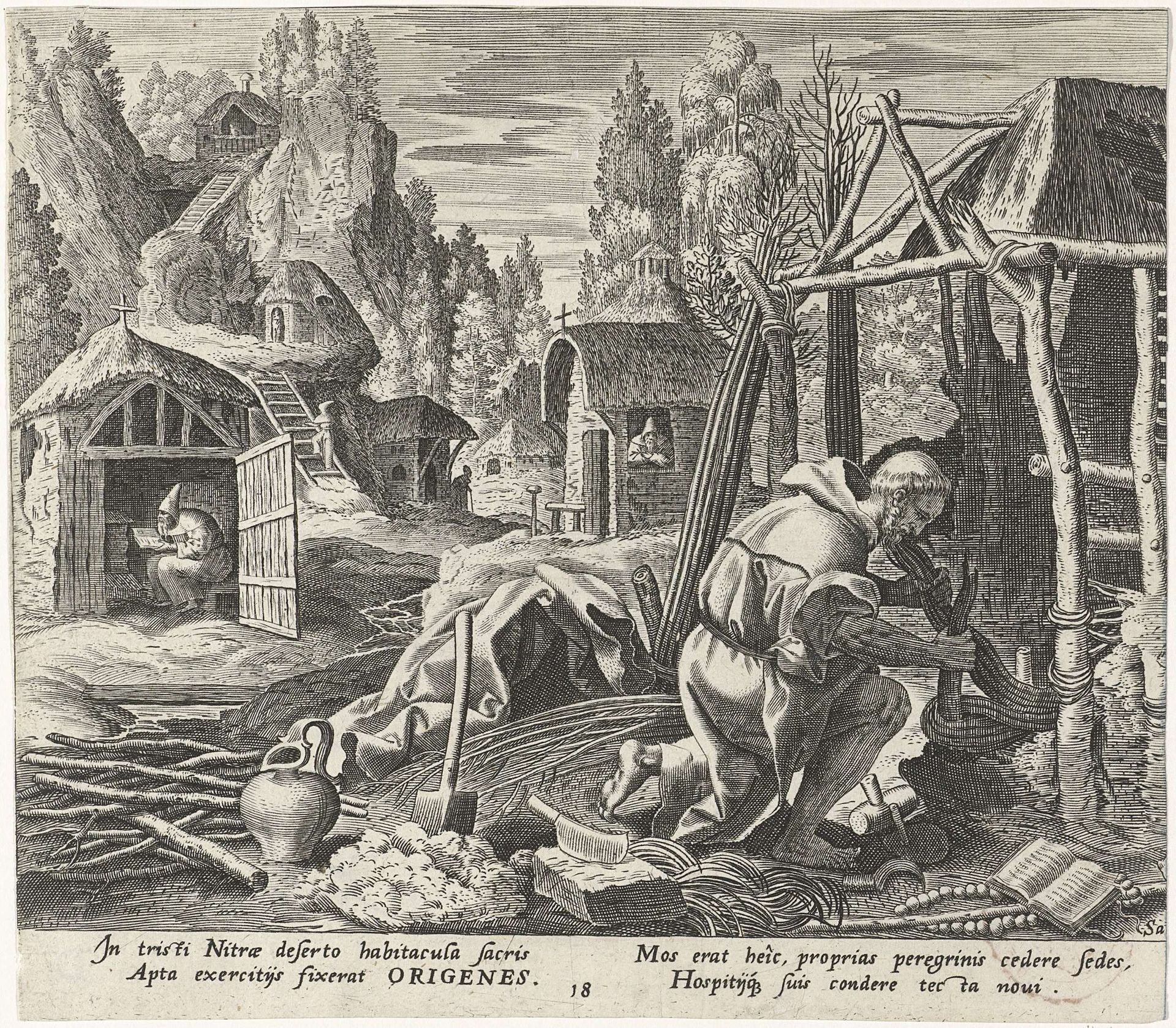 Origen de kluizenaar in de Nitrische woestijn by Johann Sadeler I