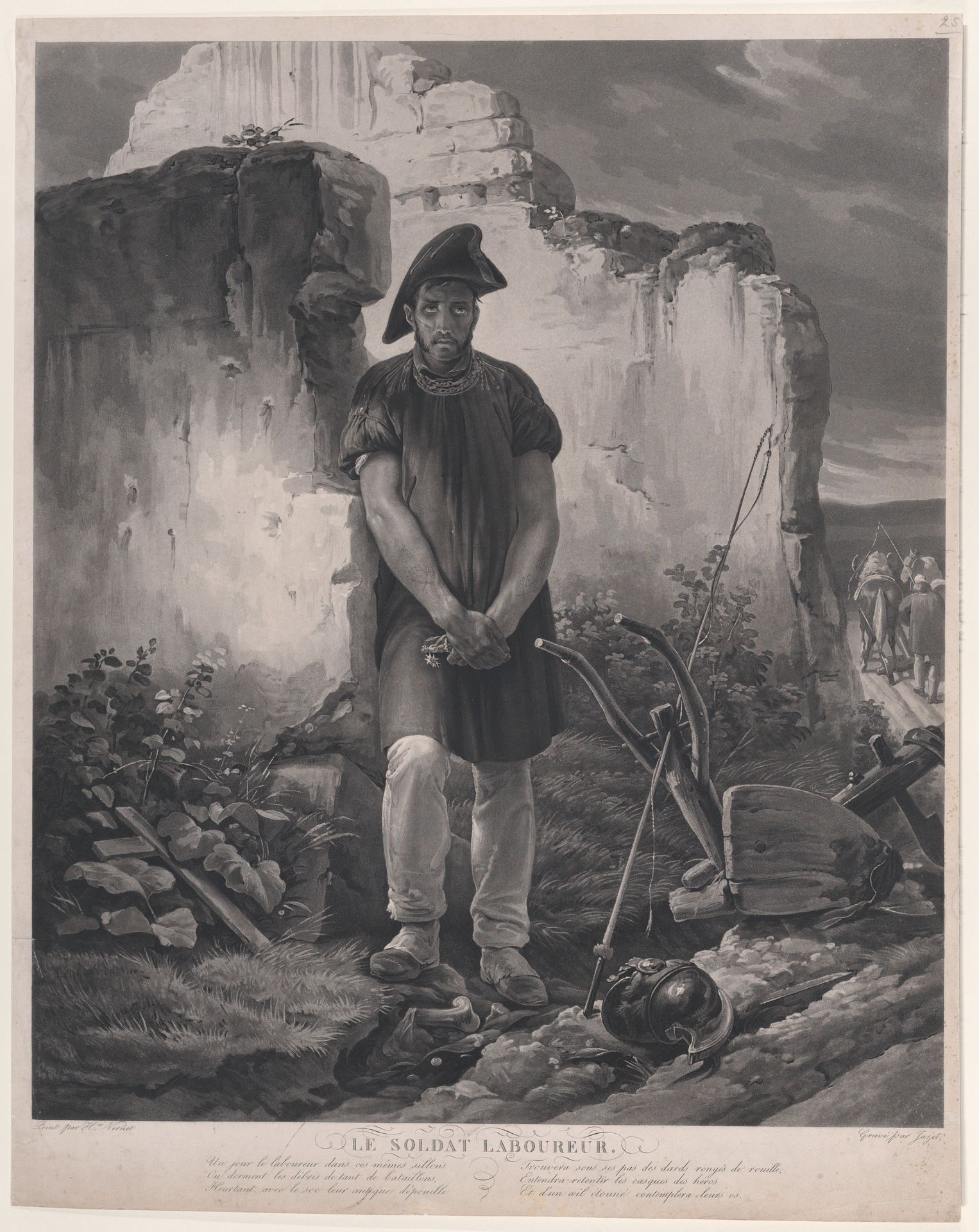 The Plowing Soldier, after Horace Vernet by Jean Pierre Marie Jazet