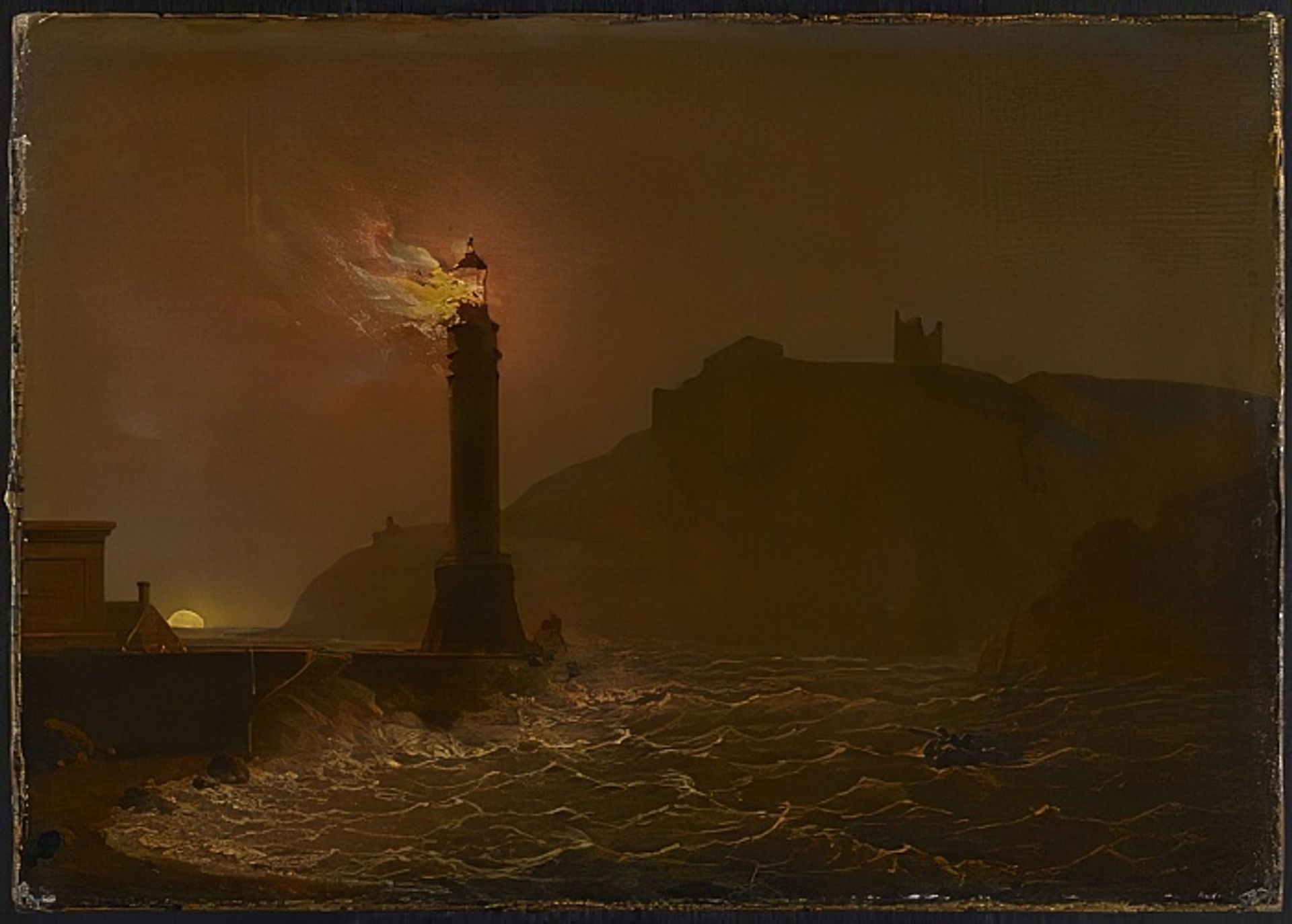 A Lighthouse on Fire at Night - Joseph Wright of Derby | Artera