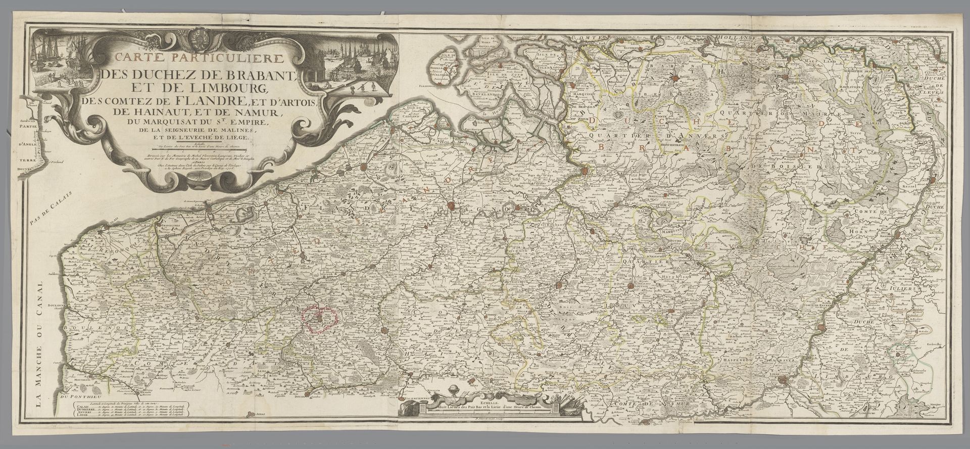 Kaart van de hertogdommen Brabant en Limburg en van de graafschappen Vlaanderen, Artesië, Henegouwen en Namen by P. Starckman