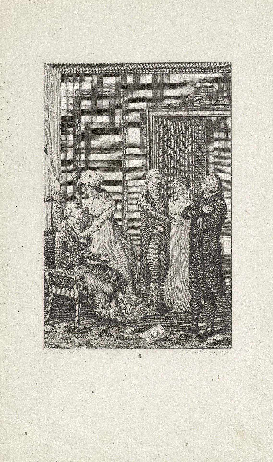 Vijf figuren in een interieur by Jacob Ernst Marcus