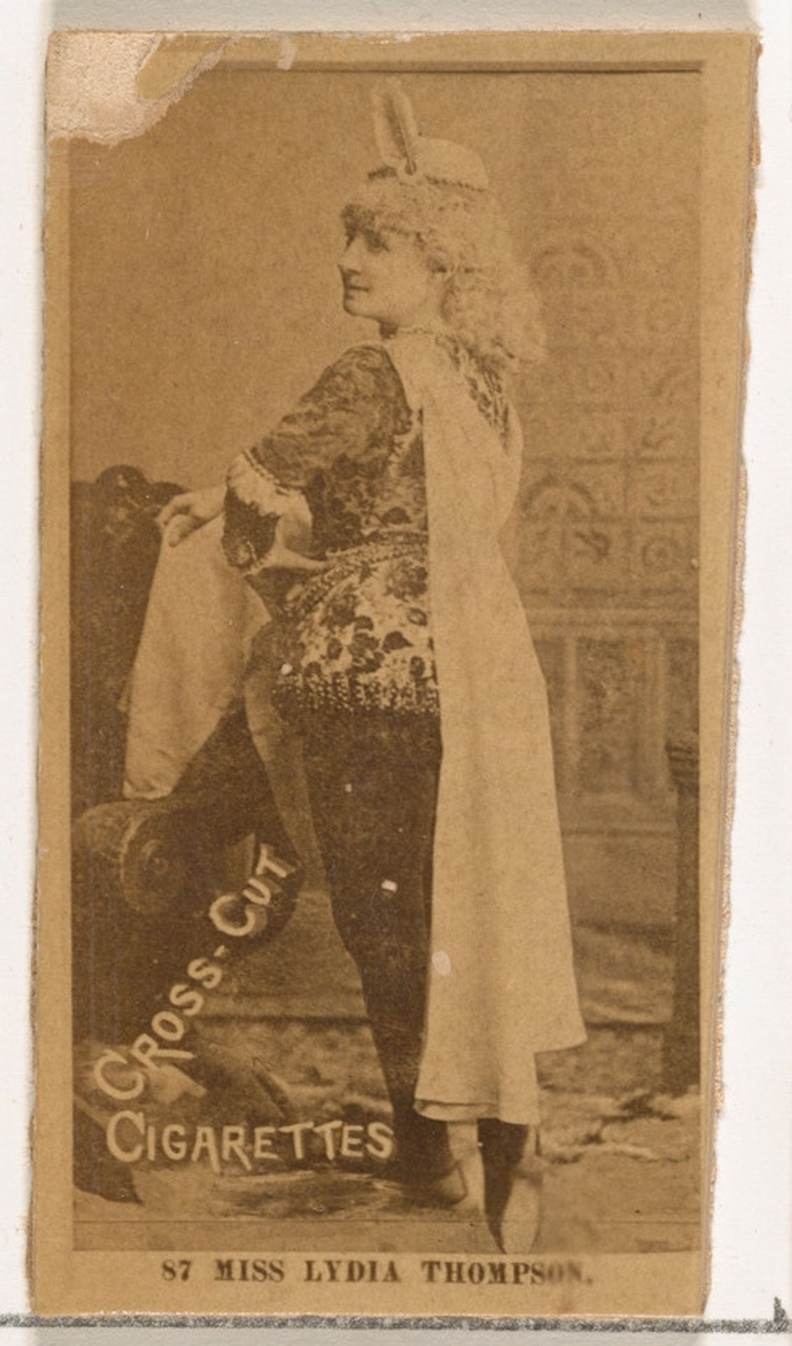 Card Number 87, Lydia Thompson, from the Actors and Actresses series (N145-2) issued by Duke Sons & Co. to promote Cross Cut Cigarettes by W. Duke, Sons & Co.