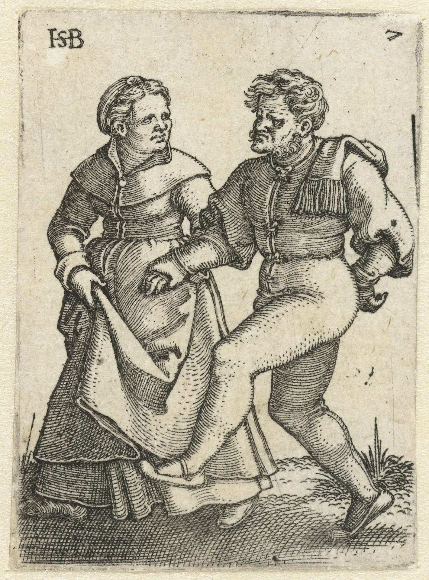 Dansend boerenpaar by Sebald Beham