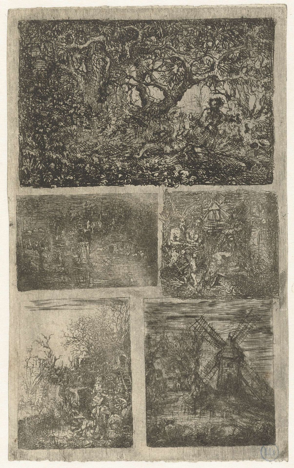Blad met vijf voorstellingen by Rodolphe Bresdin