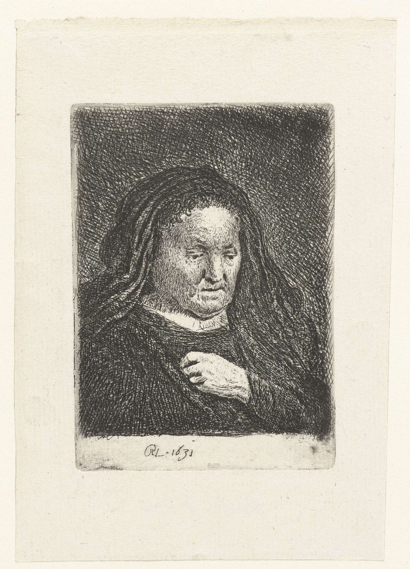 The artist's mother with her hand on her chest by Rembrandt van Rijn