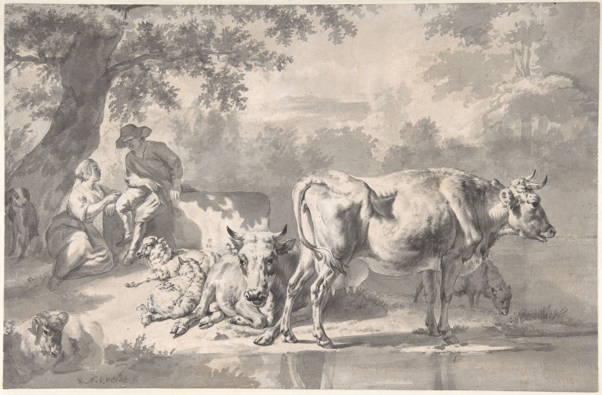 Peasants with Cattle and Sheep by Adriaen van de Velde