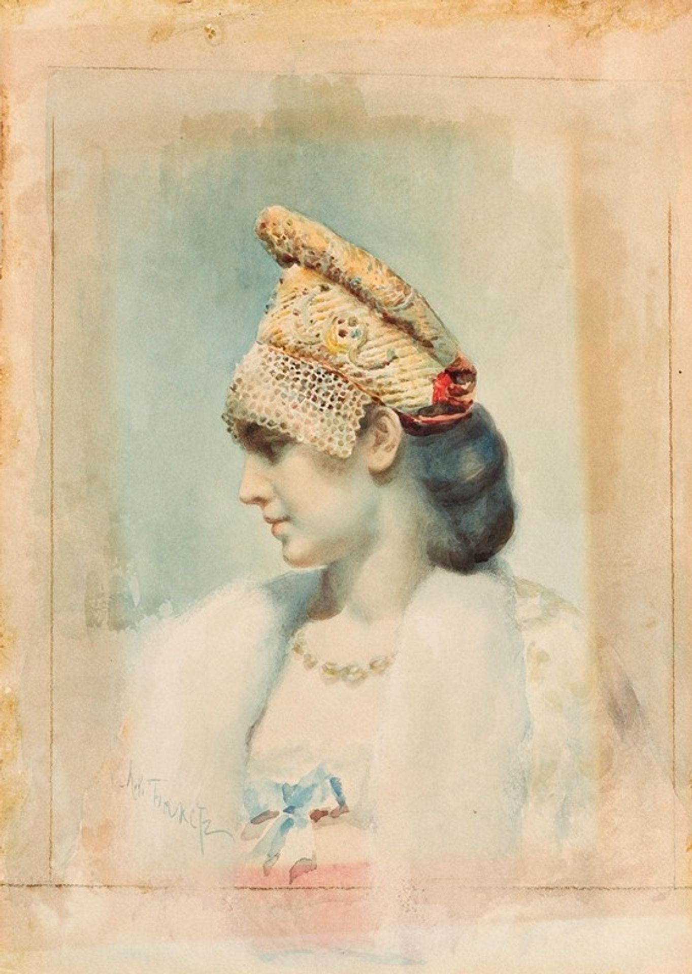 Portrait of a Girl Wearing a Kokoshnik in Profile by Léon Bakst