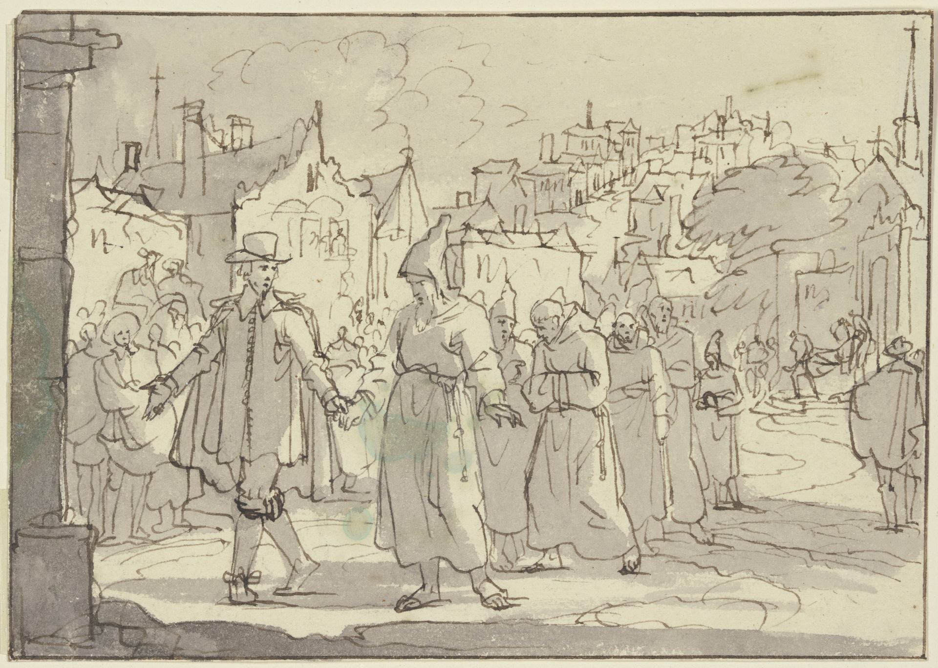 Auszug von Mönchen aus einer holländischen Stadt by Jan Luyken