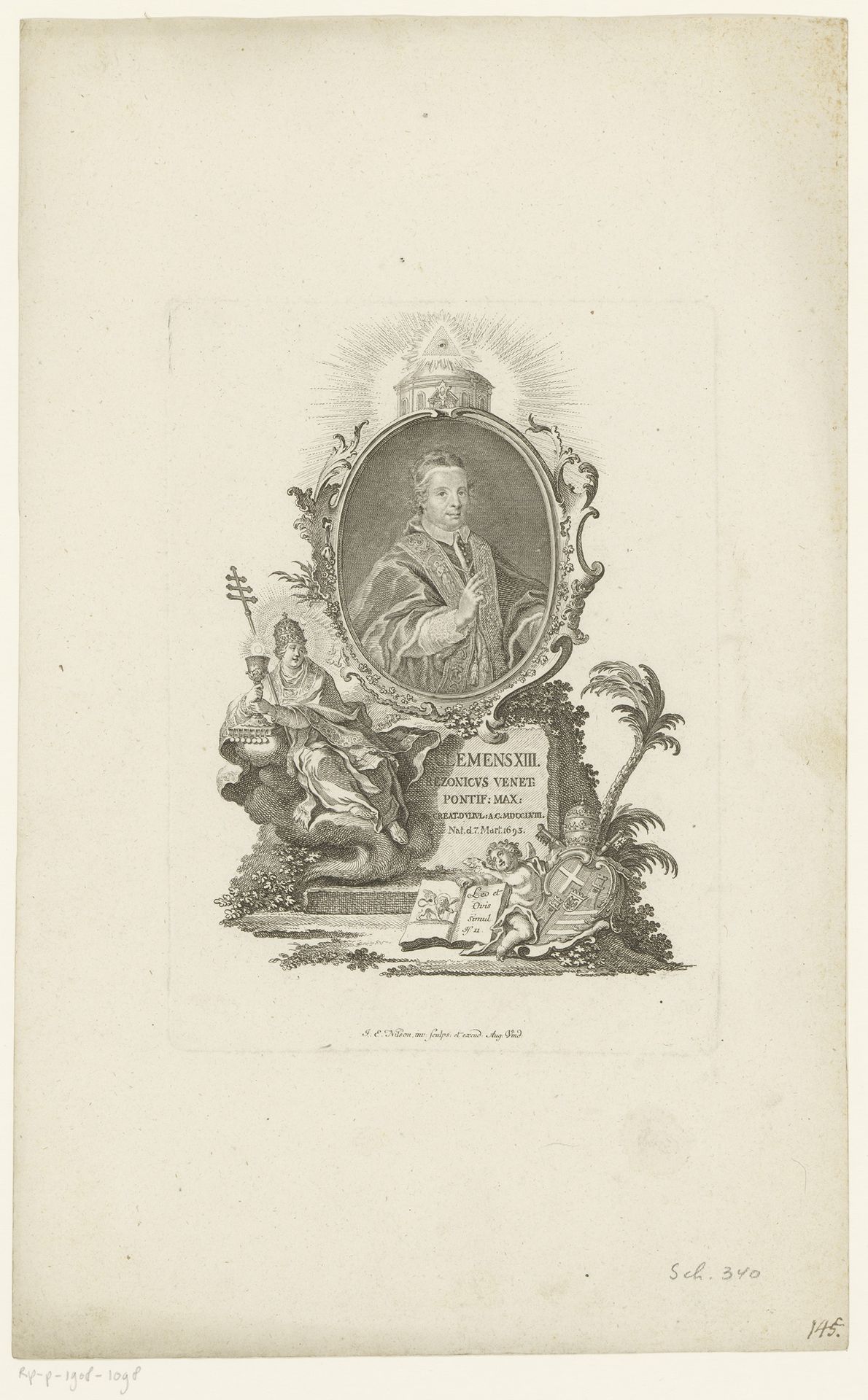 Portret van Clemens XIII by Johann Esaias Nilson