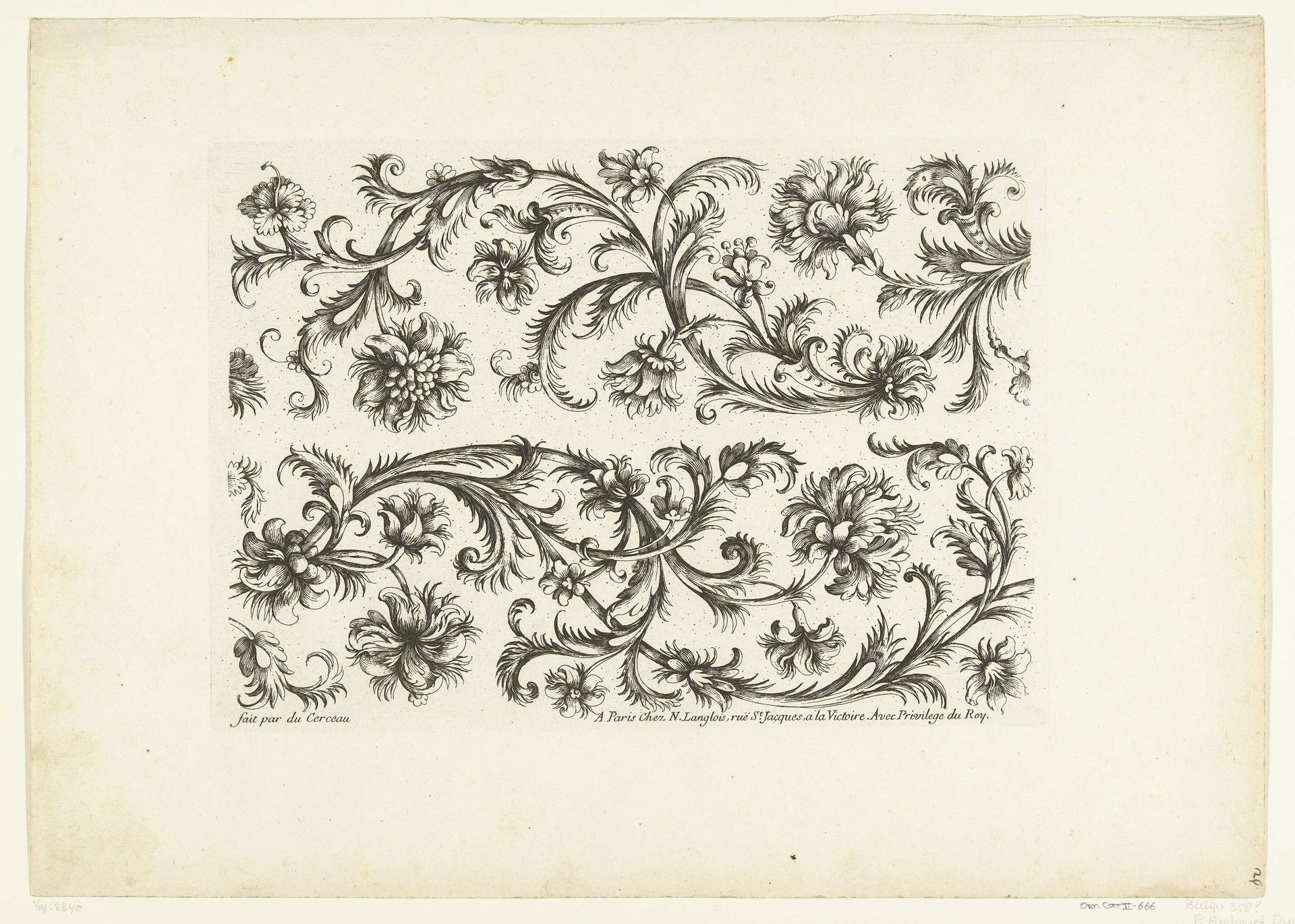 Twee friezen met ranken van fantasiebladeren by Paul Androuet Ducerceau