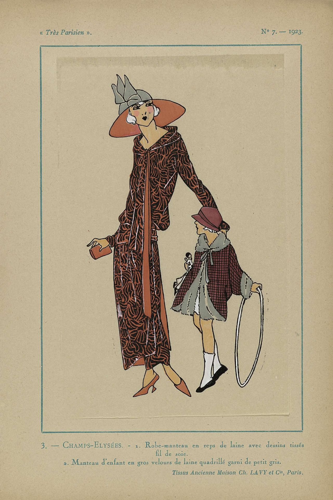 Très Parisien, 1923, No 7: 3. - CHAMPS-ELYSÉES - 1. Robe-manteau... by Anonymous