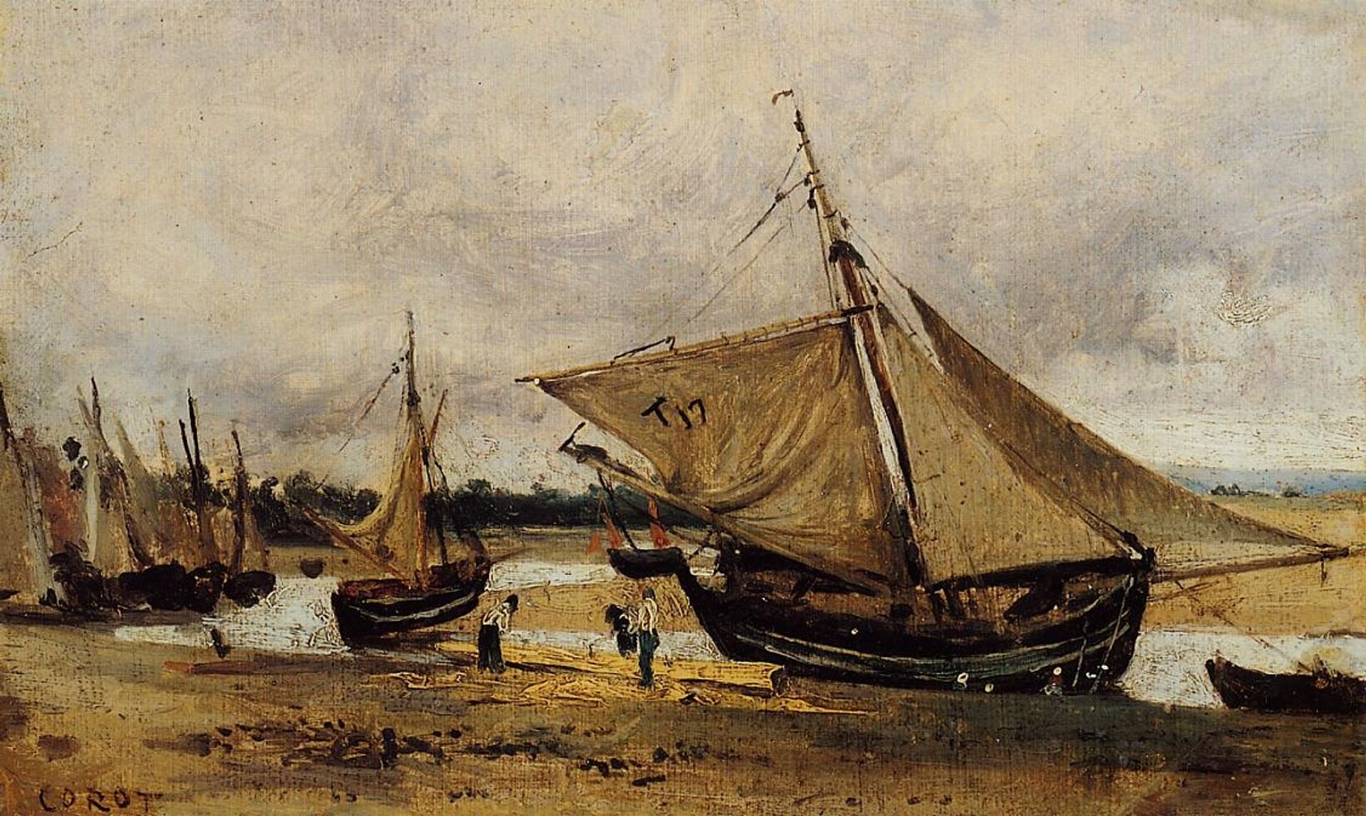 Fishing Boars Beached in the Chanel by Camille Corot