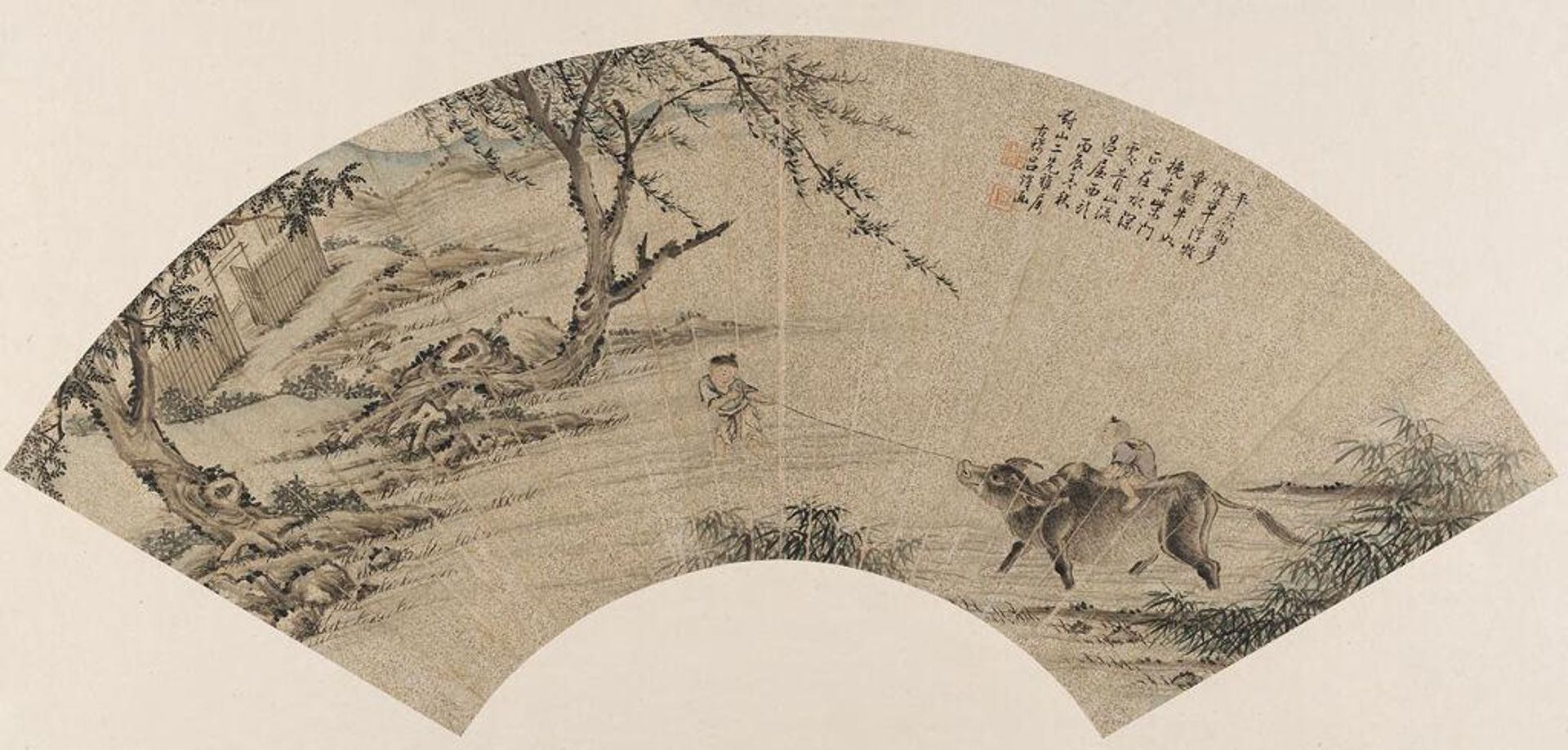 Boys and Water Buffalo Approaching a Gate by LÃ¼ Yao