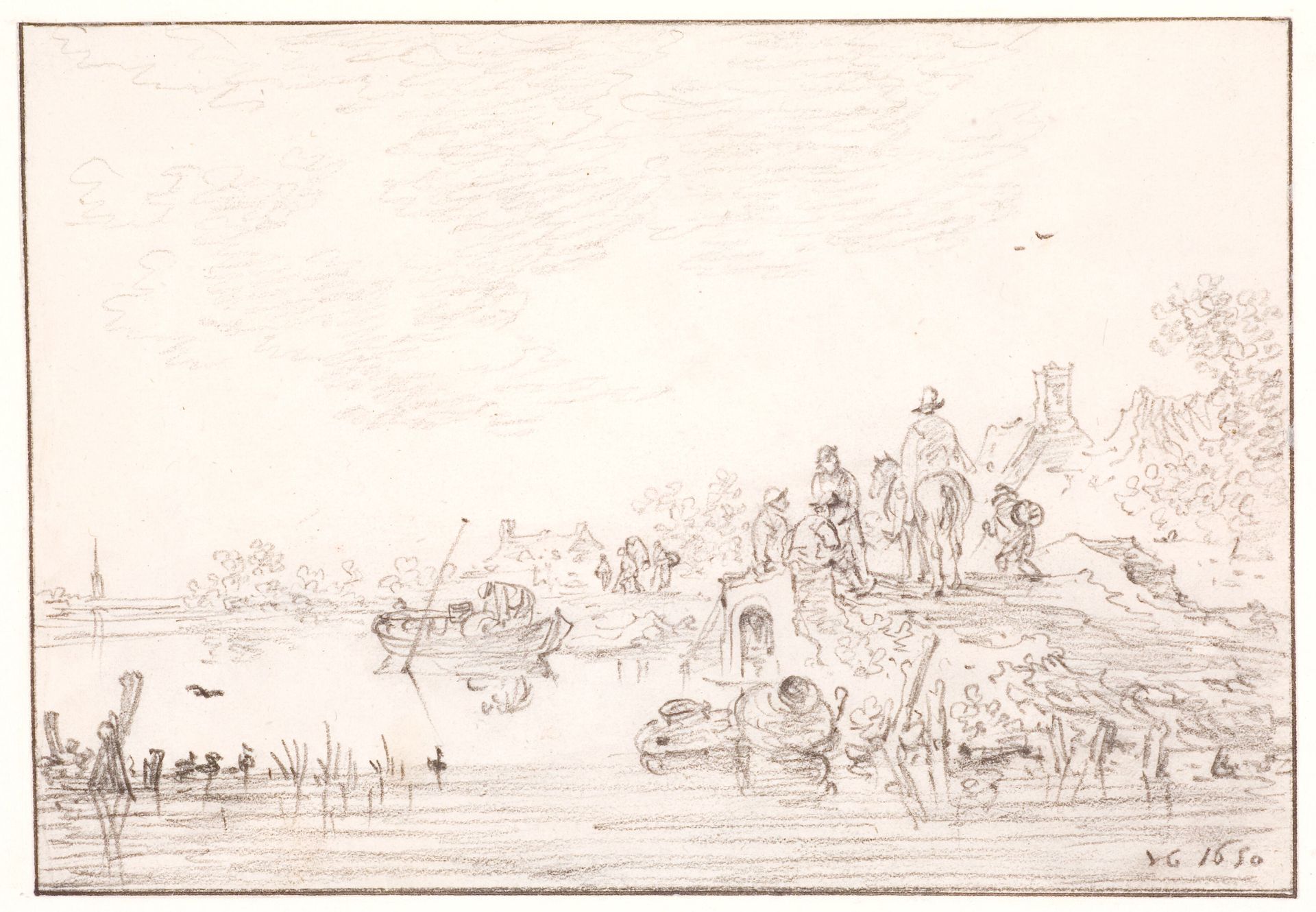 Flodlandskab med en bro by Jan van Goyen