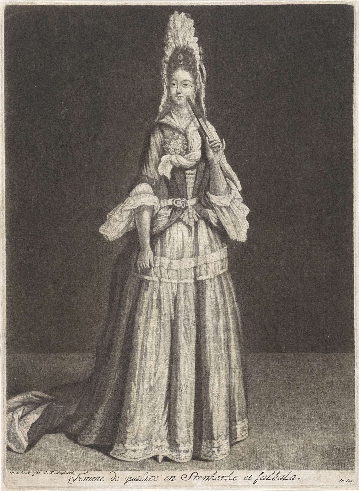 Vrouw met een waaier en Steinkerke das by Pieter Schenk
