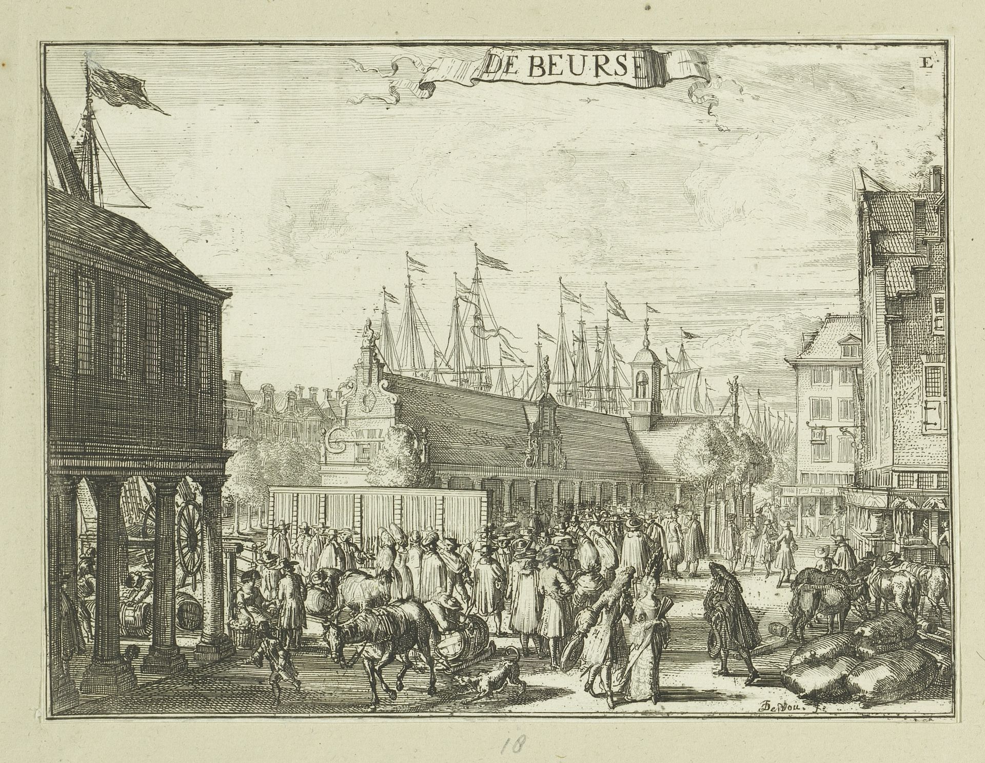 Gezicht op de beurs te Rotterdam by Johannes de Vouw