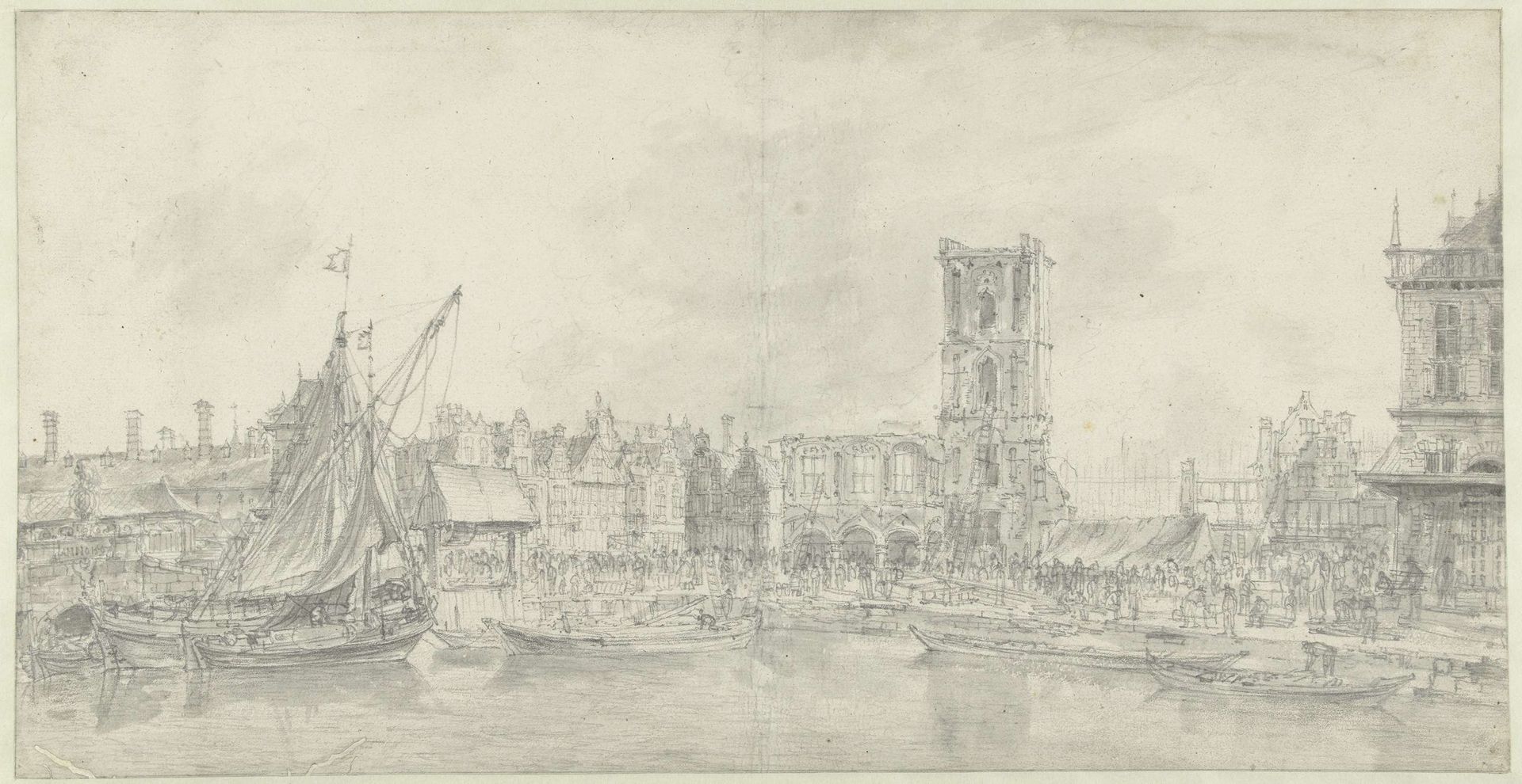 Uitgebrande ruïne van het oude Amsterdamse stadhuis, 1652 by Jan Abrahamsz. Beerstraten
