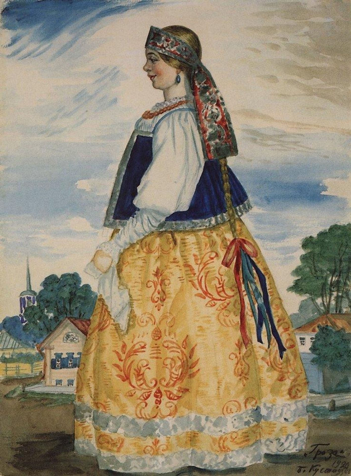 Varvara. Costume Design for Nikolai Ostrovsky's 'The Thunderstorm' by Boris Kustodiev