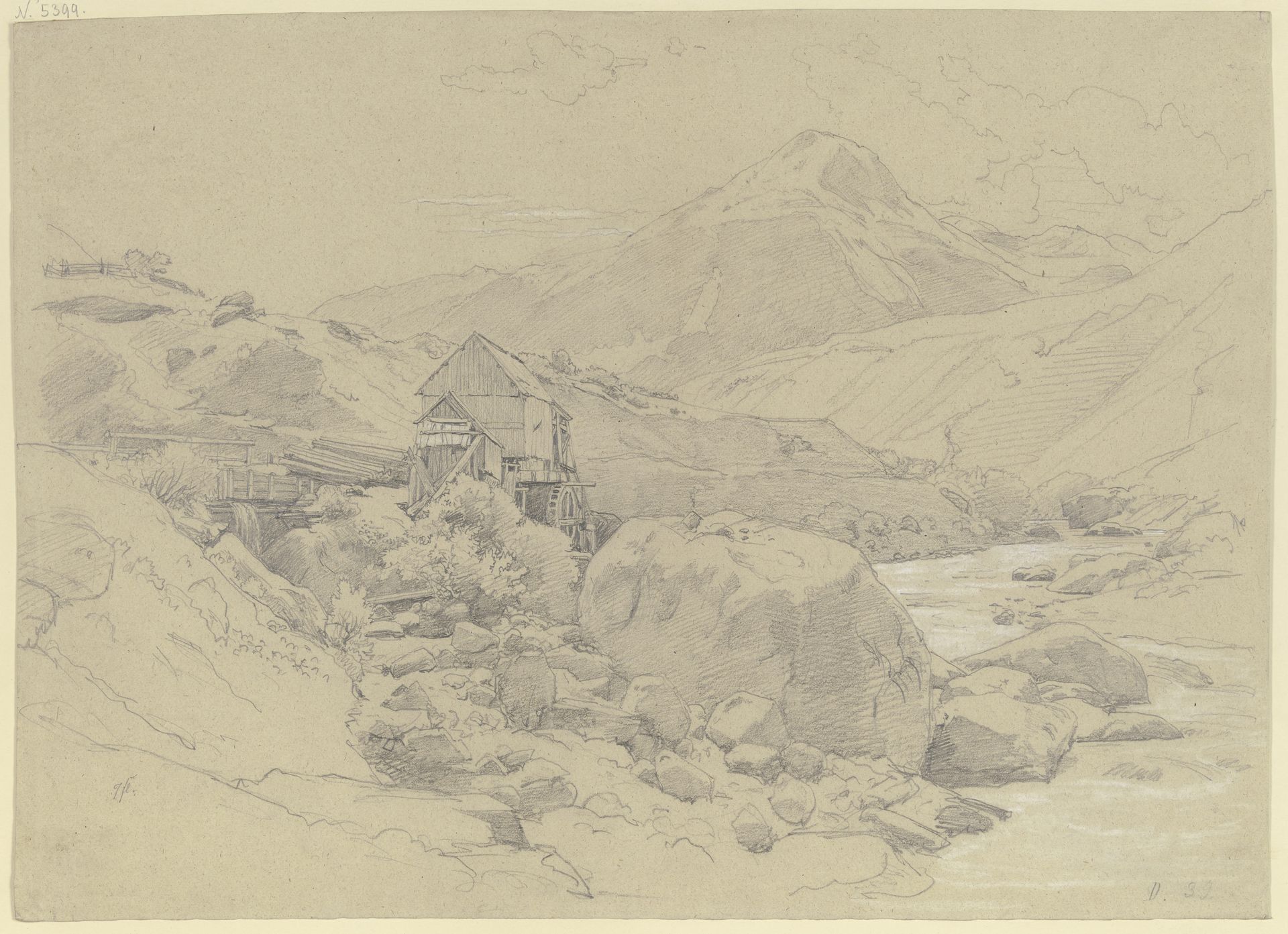 Wassermühle in einer Gebirgslandschaft by Johann Wilhelm Schirmer