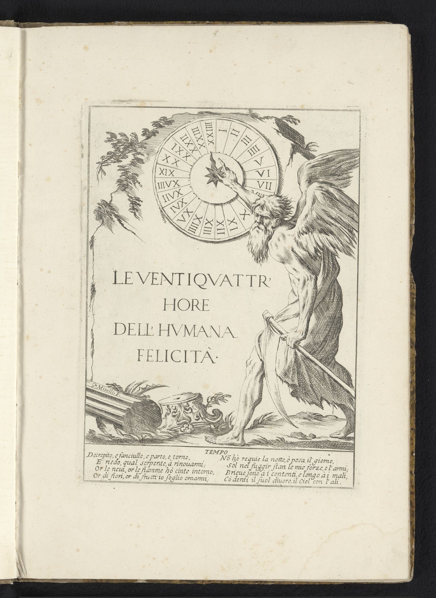 Titelprent voor de serie 'De vierentwintig uren van het menselijk geluk' by Giuseppe Maria Mitelli