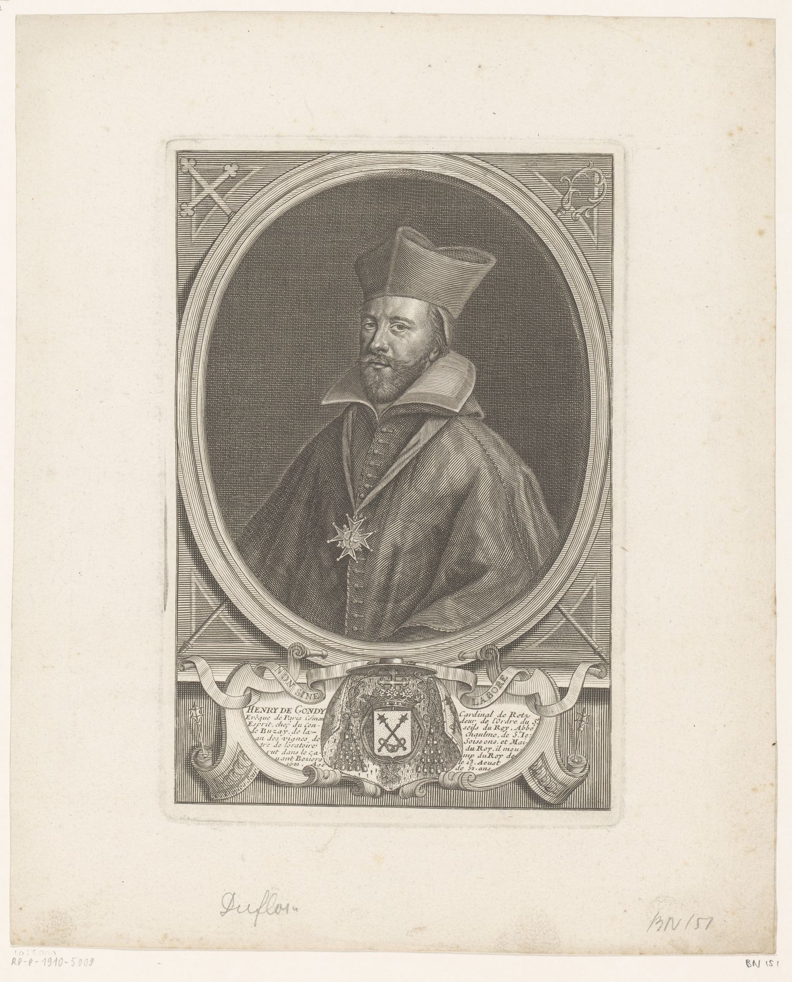 Portret van Henri de Gondi by Claude Duflos