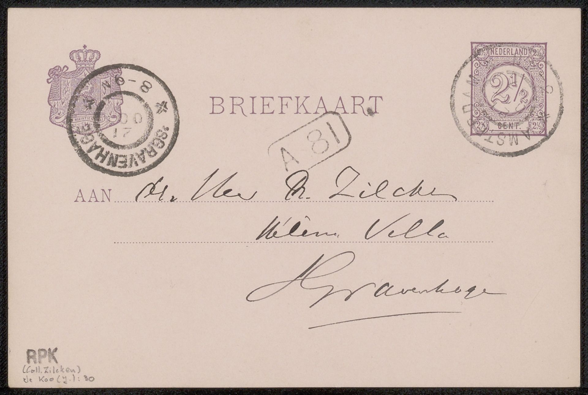 Briefkaart aan Philip Zilcken by Johannes de Koo