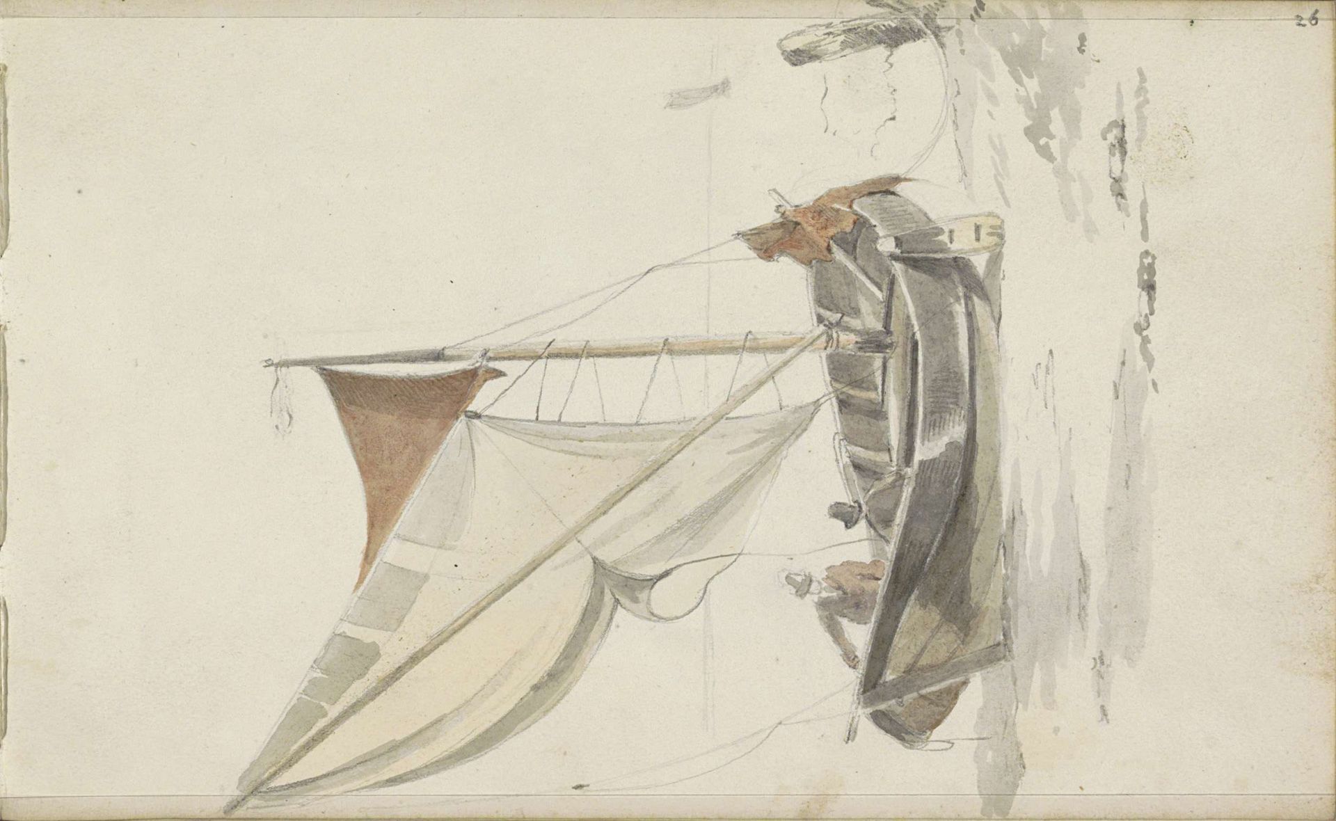 Gezicht op een aangemeerd zeilschip by Adrianus Eversen