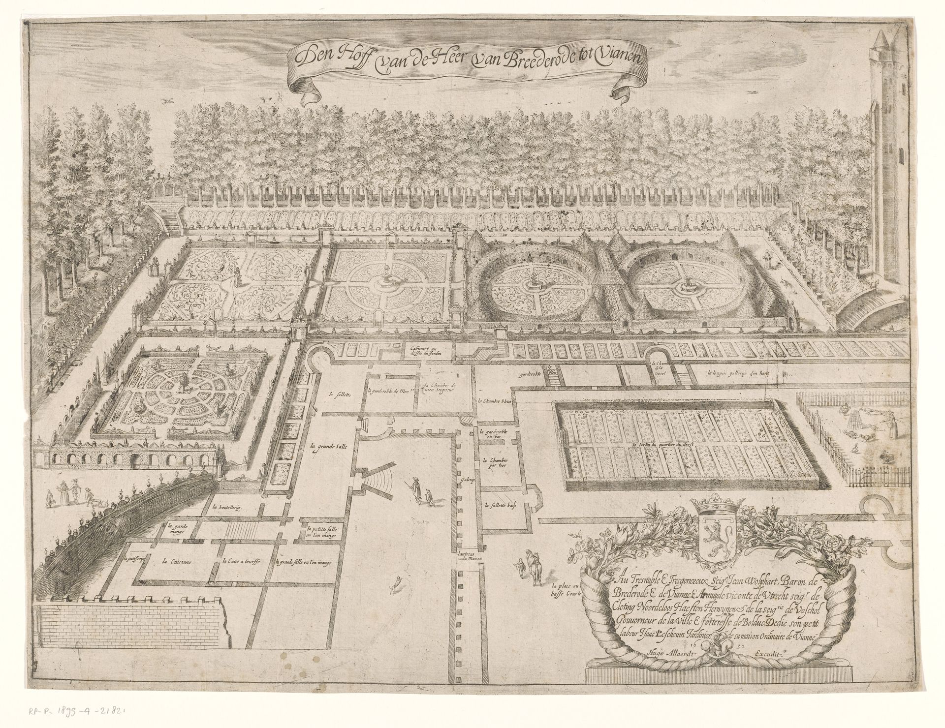 Plattegrond slot Batestein en tuinen in vogelvlucht by Anonymous