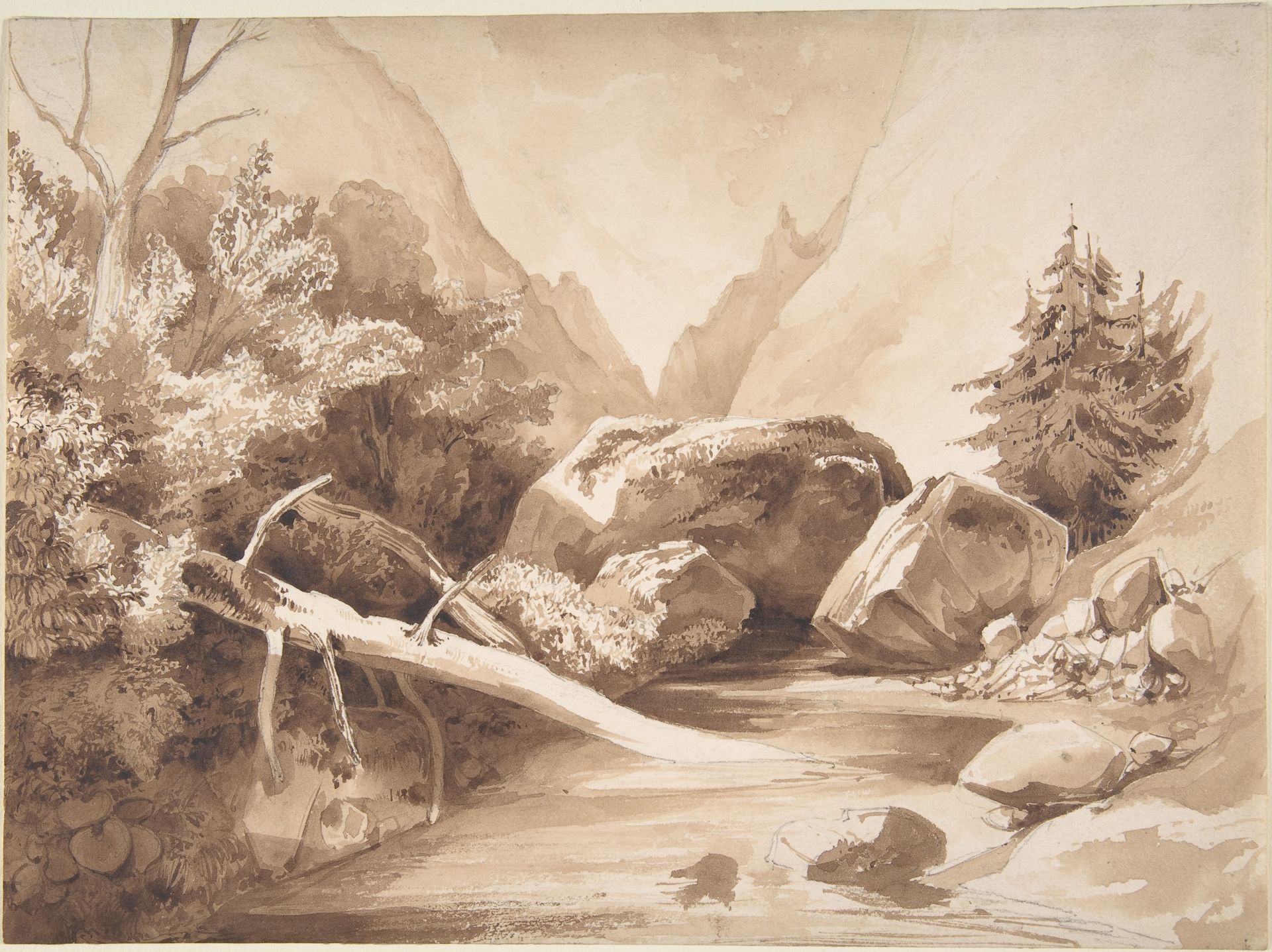 Mountainous Landscape with a Brook by Franz Kobell