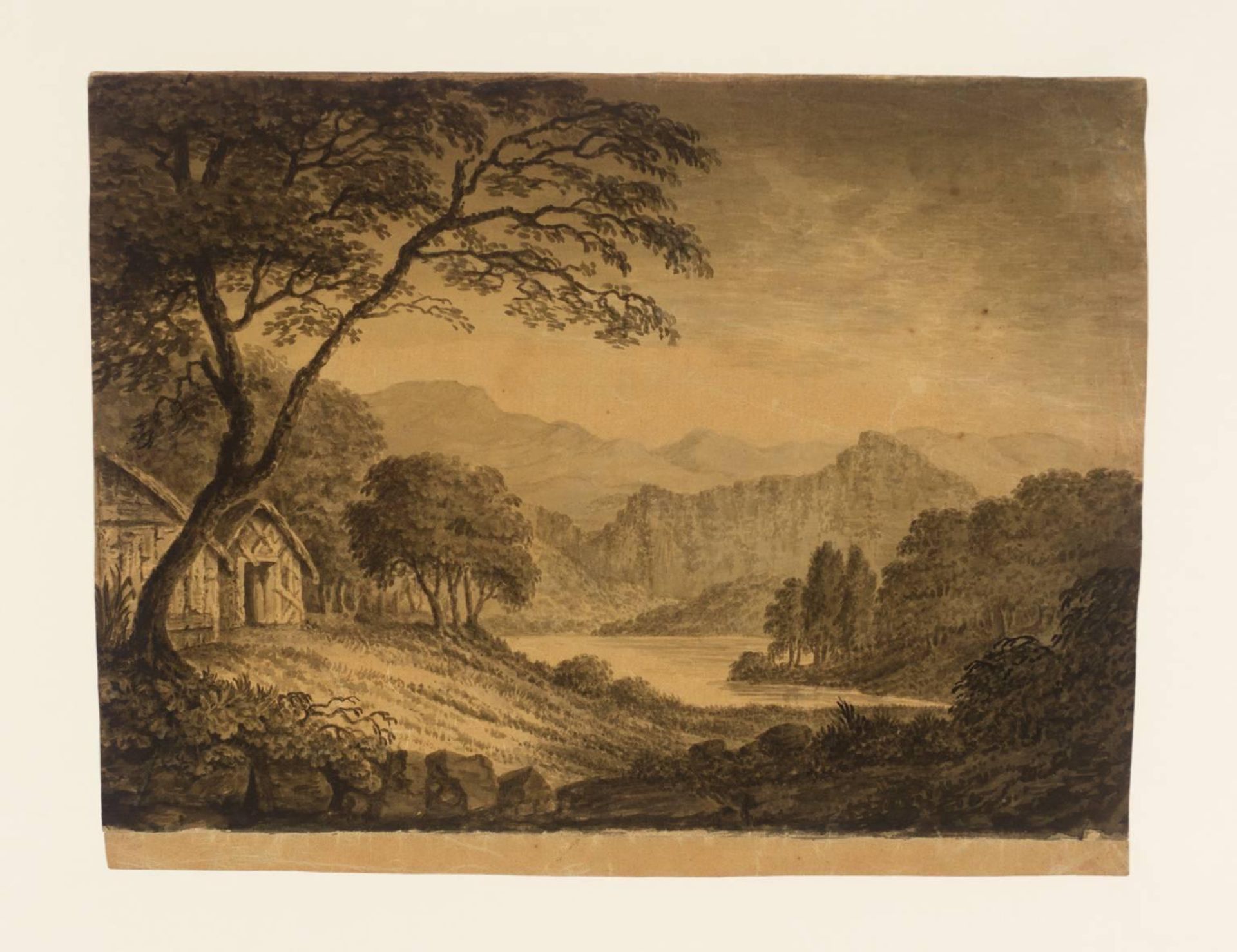Alpine Lake with Cottages by Alexander Cozens