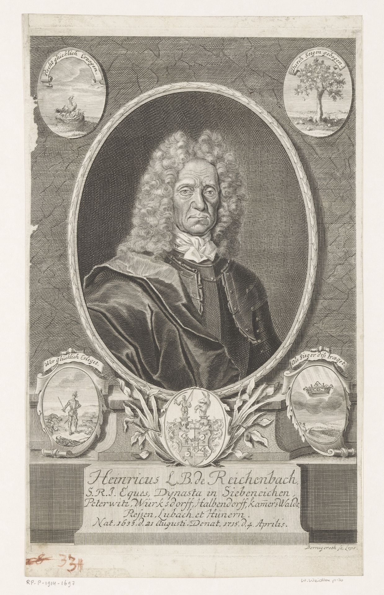 Portret van Heinrich Leopold, Baron von Reichenbach by Martin Bernigeroth