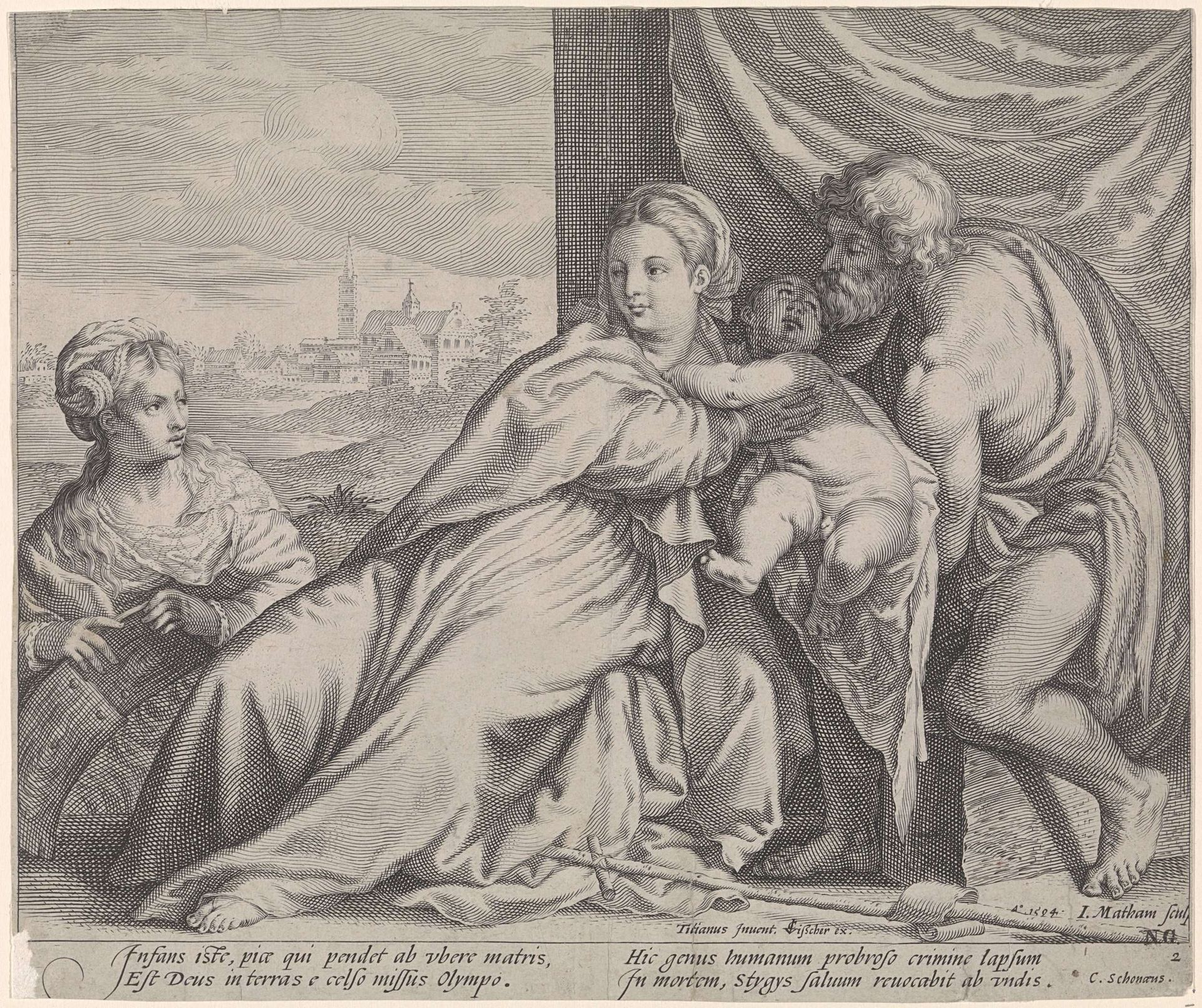 Maria met Kind, Johannes de Doper en H. Catharina by Jacob Matham