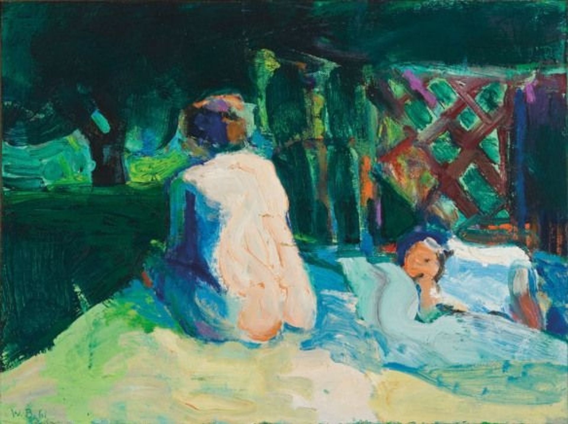 Untitled (Nude with trellis and landscape) by Theophilus Brown